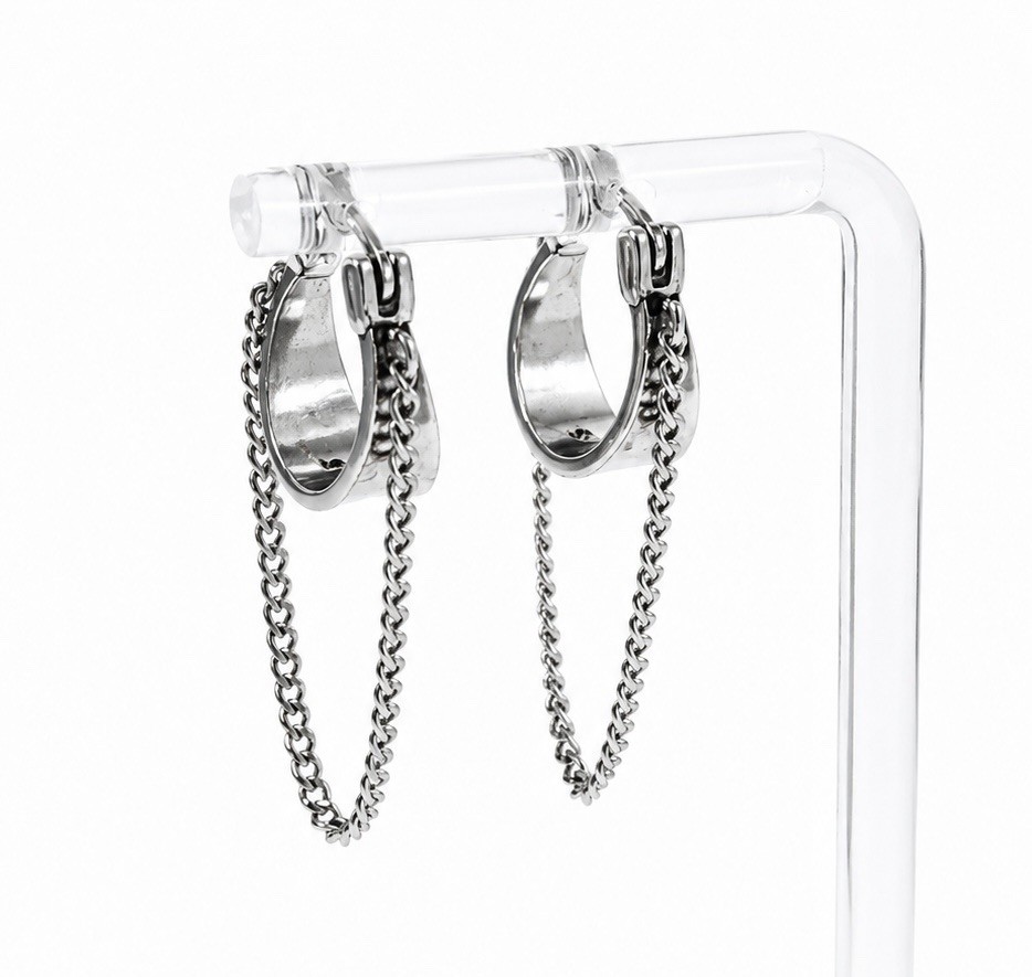 925 Silver Chunky Chain Hoop Earrings Minimalist Dangle Huggie Earrings 422