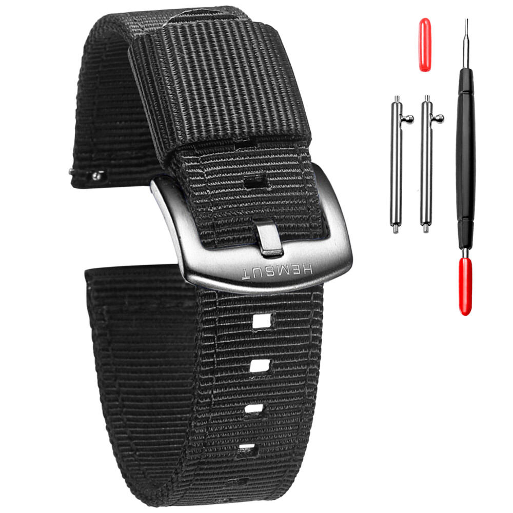 Ballistic Nylon Watch Band for Men Military Straps Heavy Duty Brushed Buckle