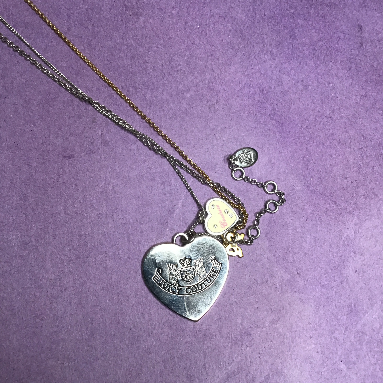 JUICY COUTURE Triple Strand Charm Necklace Let Them Eat Couture Gold & Silver