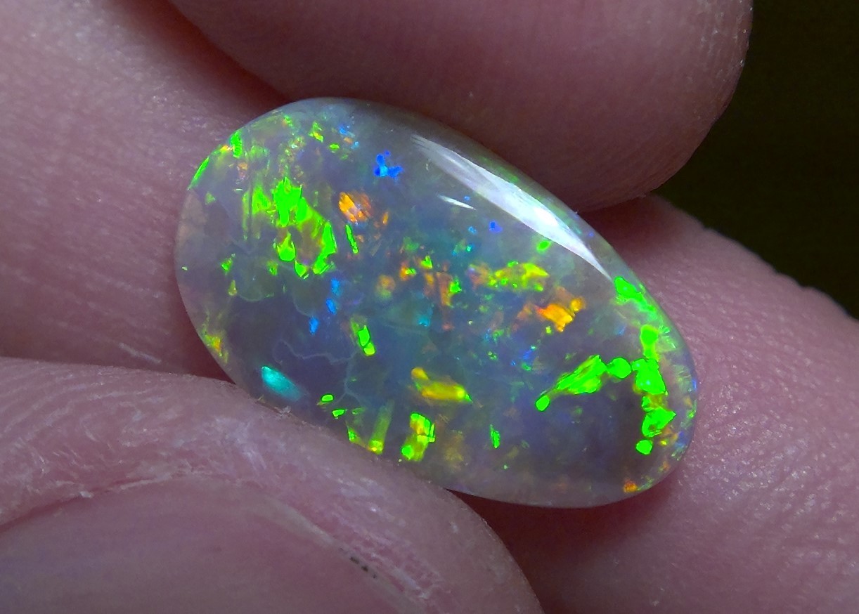 2.25cts Solid Lightning Ridge semi-black opal, stunning Rainbow fire + video