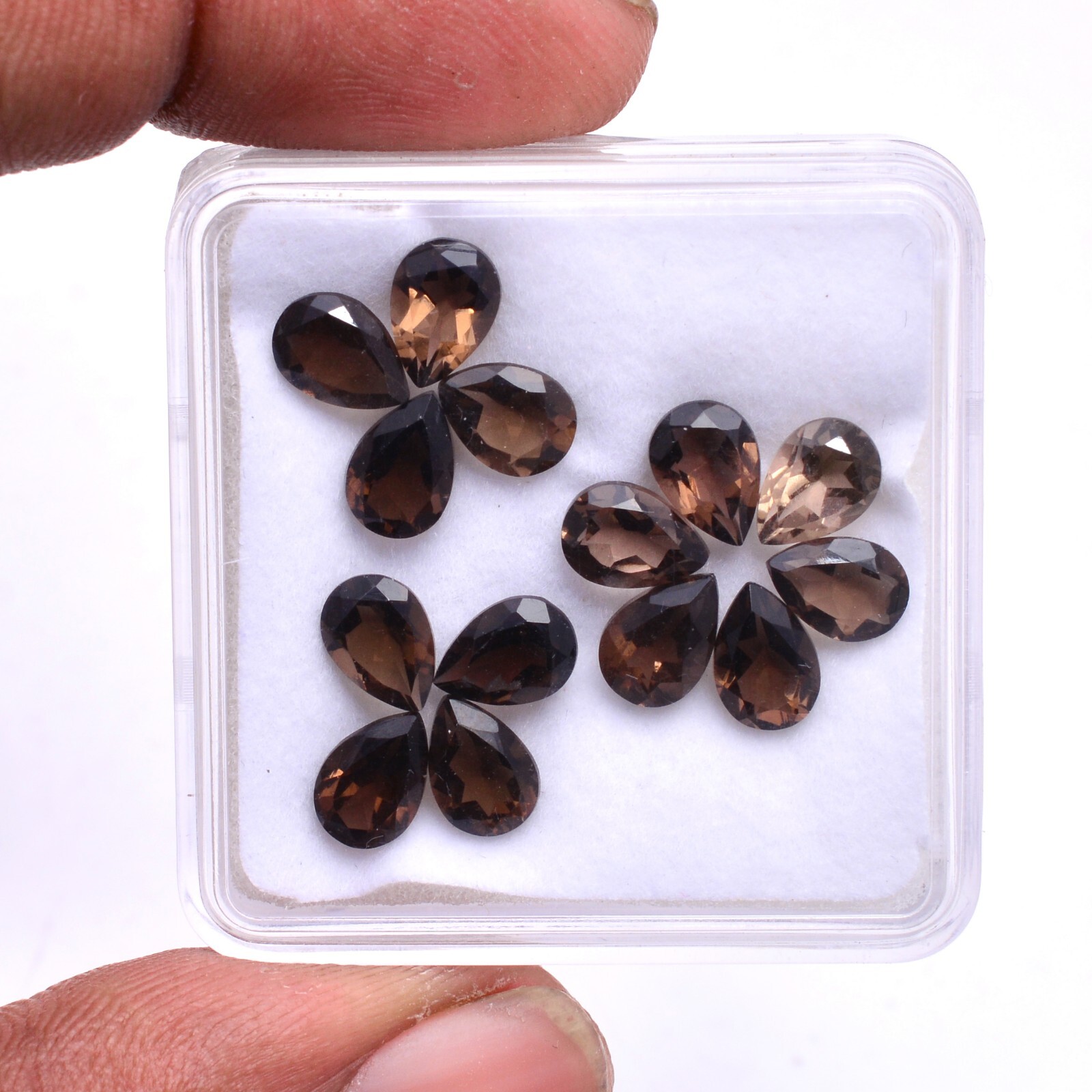 VVS 14 Pcs Natural Smoky Quartz 7mm*5mm Pear Cut Sparkling Loose Gemstones Lot