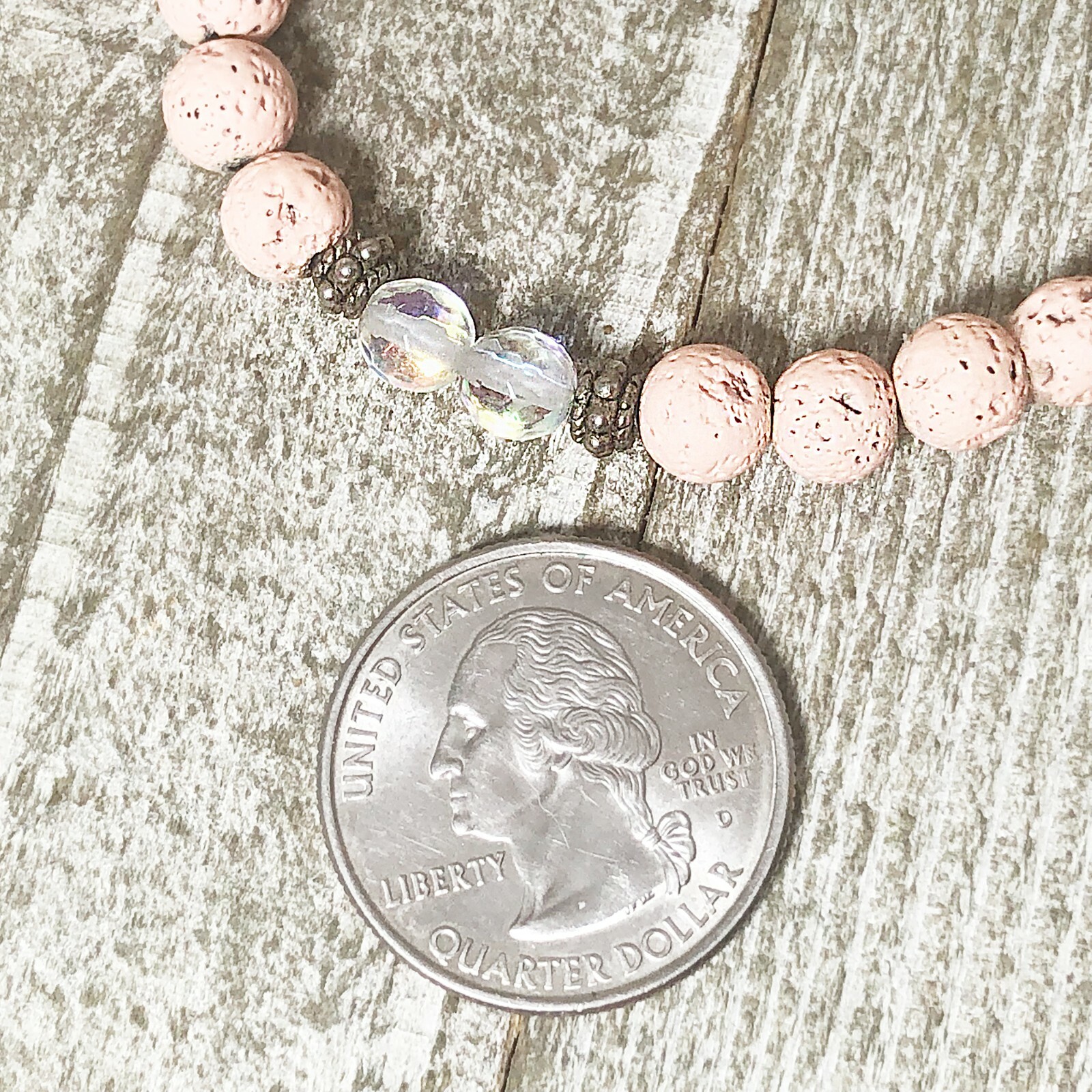Pink Lava Beads and Faceted Rainbow Quartz Stretch Bracelet