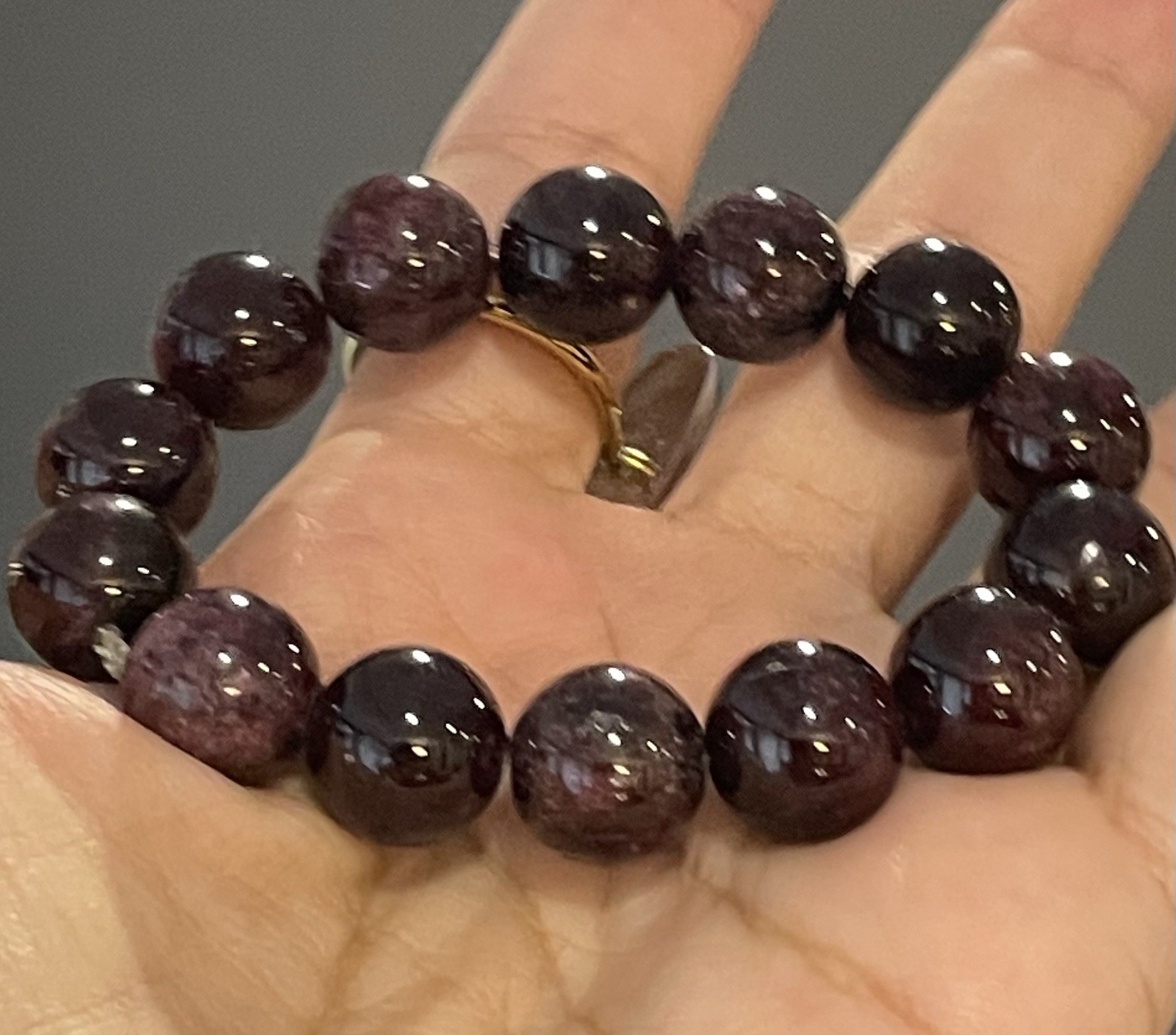 Garnet Round Stone Ball Bead Stretch Bracelet, Almandine Garnet Bracelet