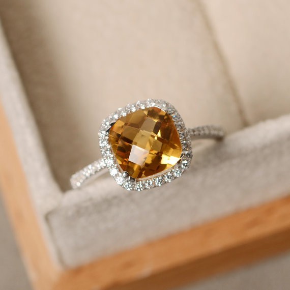 2.70 Ct Natural Citrine & Diamond 14K White Gold Engagement Women Ring Sz 5.5