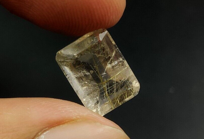 8.7Ct Natural Rutilated Quartz Faceted Cut Emerald 13.7X10mm Loose Gemstone W142