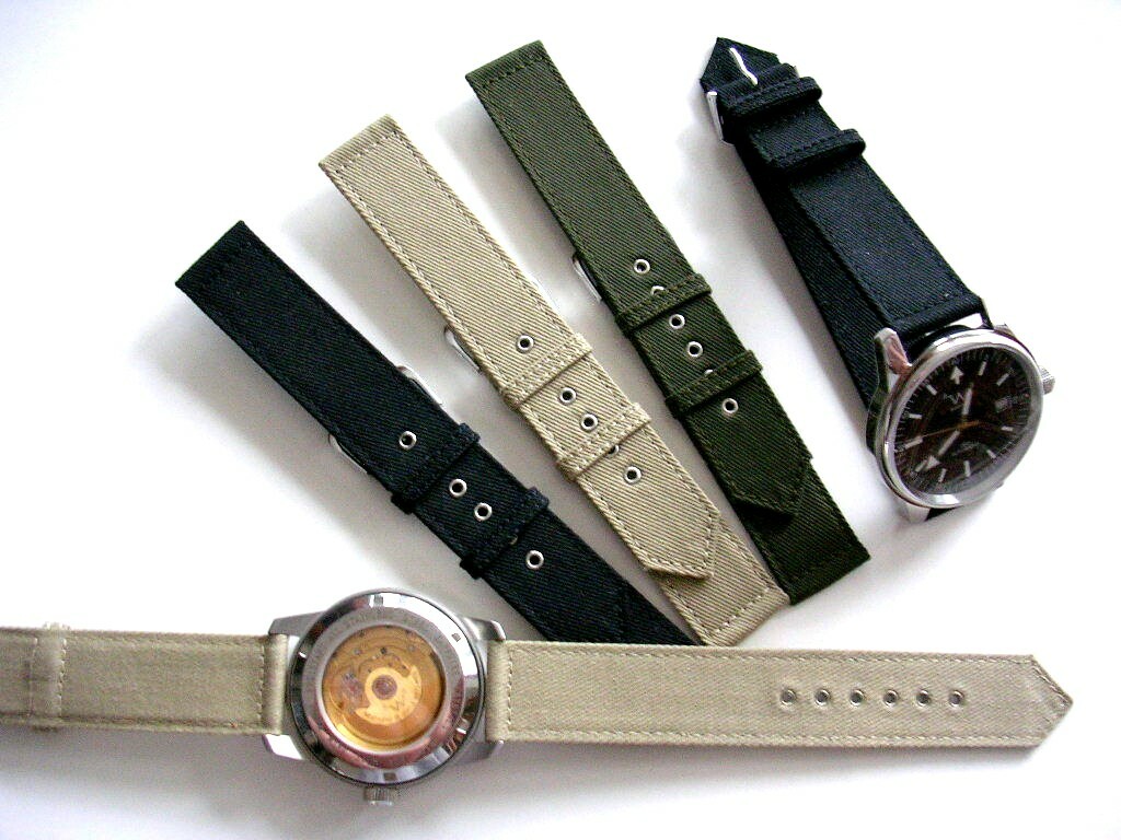 16 Olive Tan Black Canvas WWII 2pc Military watch band Army nato IW SUISSE 18 20
