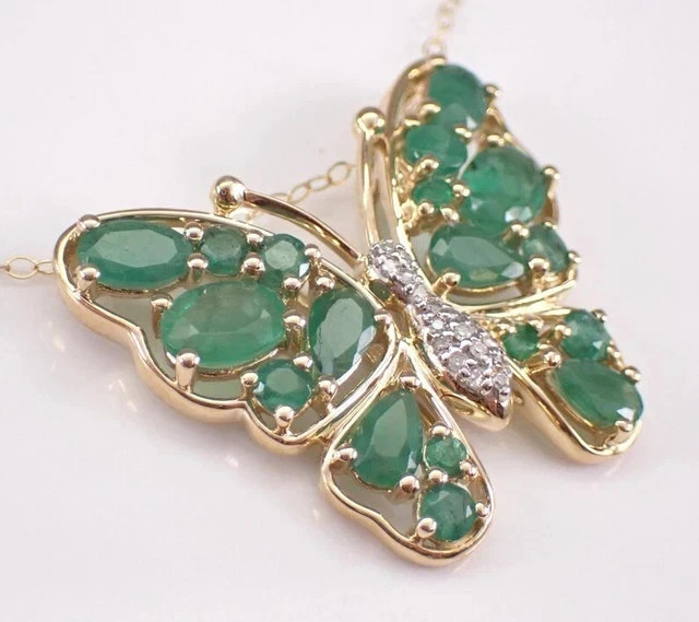 Lab-Created Green Emerald 3.Ct Pear Cut Butterfly Pendant 14K Yellow Gold Plated