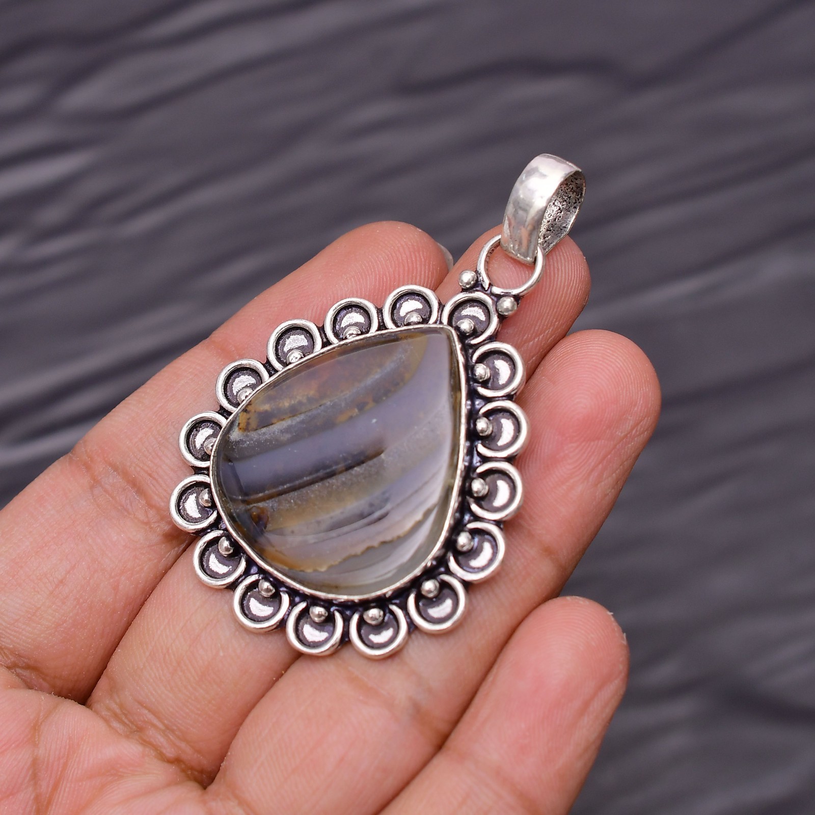 Montana Agate Gemstone 925 Sterling Silver Jewelry Pendant 2.08″