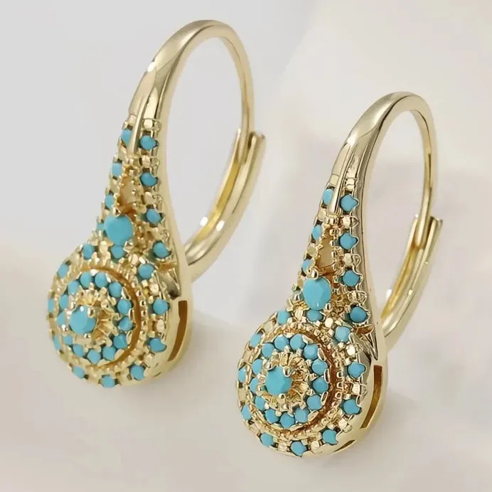 Bohemian Blue Turquoise Drop Earrings Gold Color Women Party Jewelry