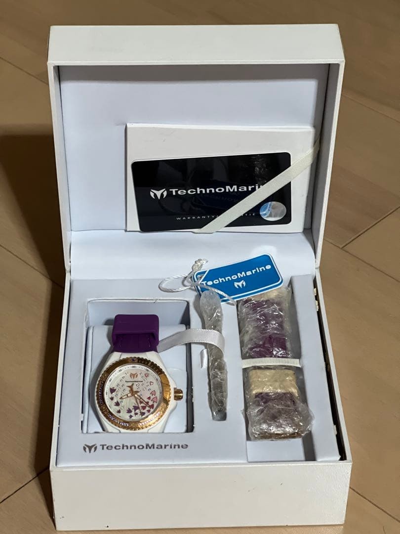 [B1M] TechnoMarine White Purple Dial Plastic Resin Strap Quartz Watch Used [w2w]