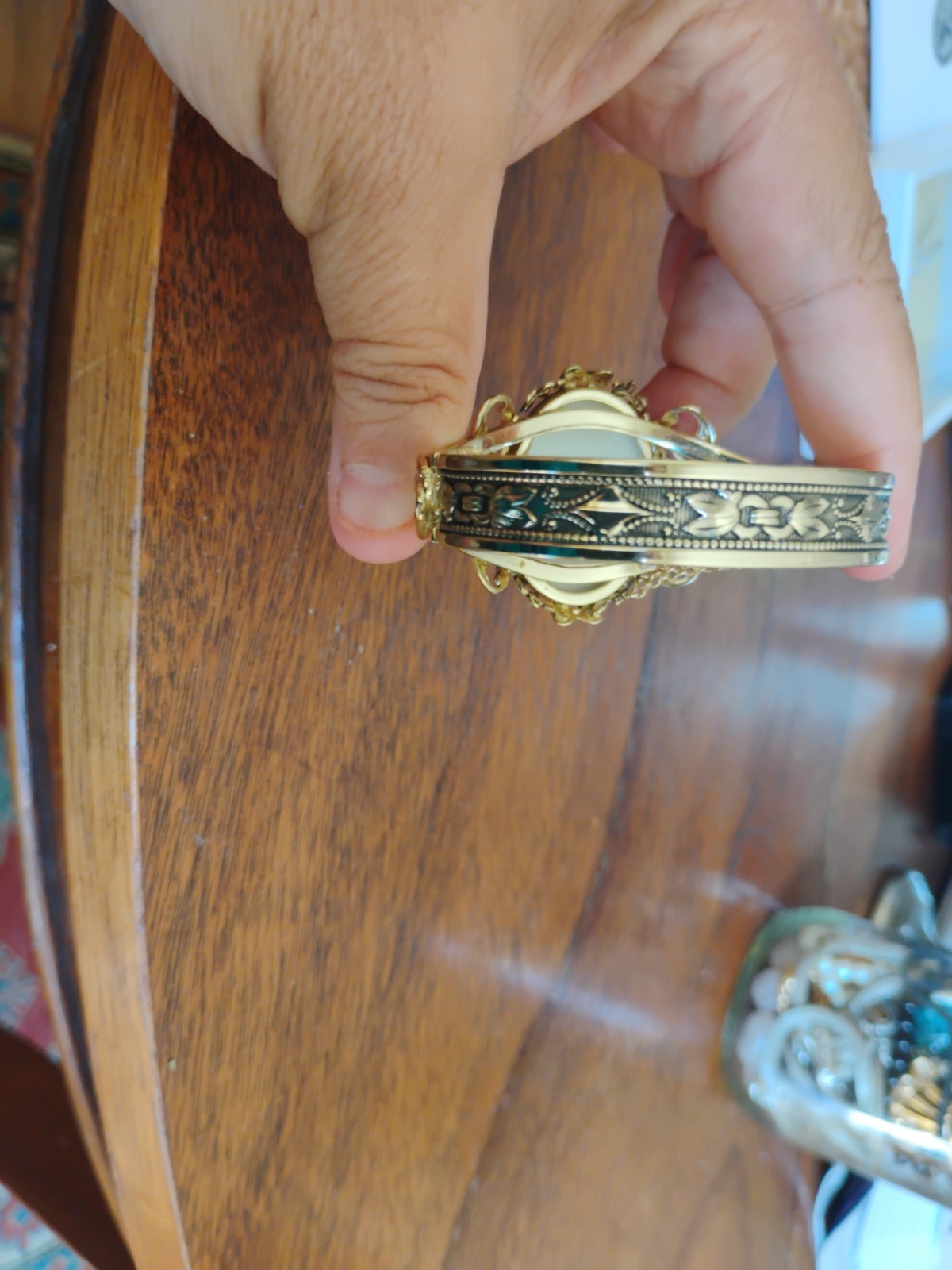 Whiting and Davis Gold Tone Bangle with Limoges Porcelain Portrait Bracelet