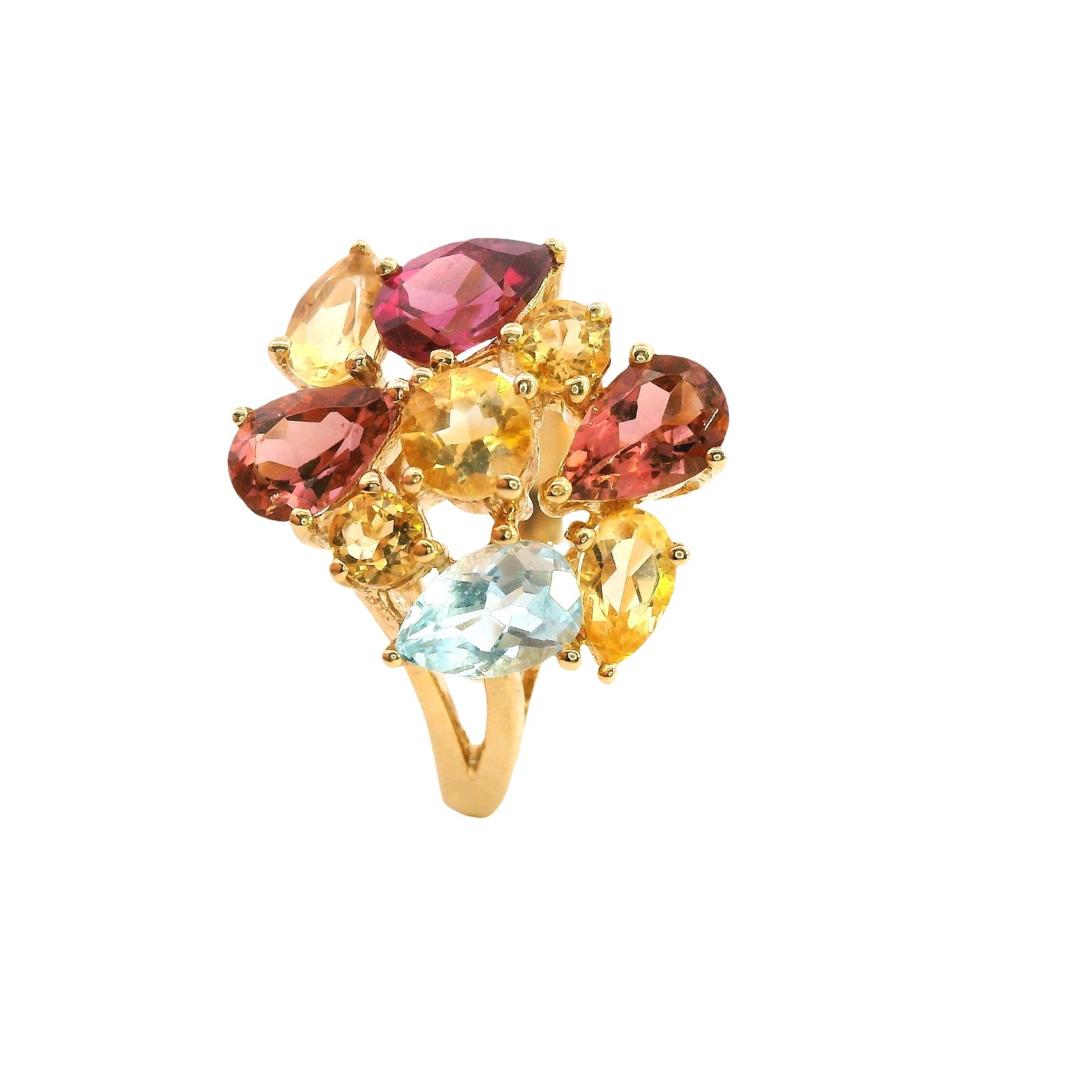 9ct Yellow Gold Ring Amethyst Topaz Garnet Sapphire Multi Gemstone 3.8g Stamped