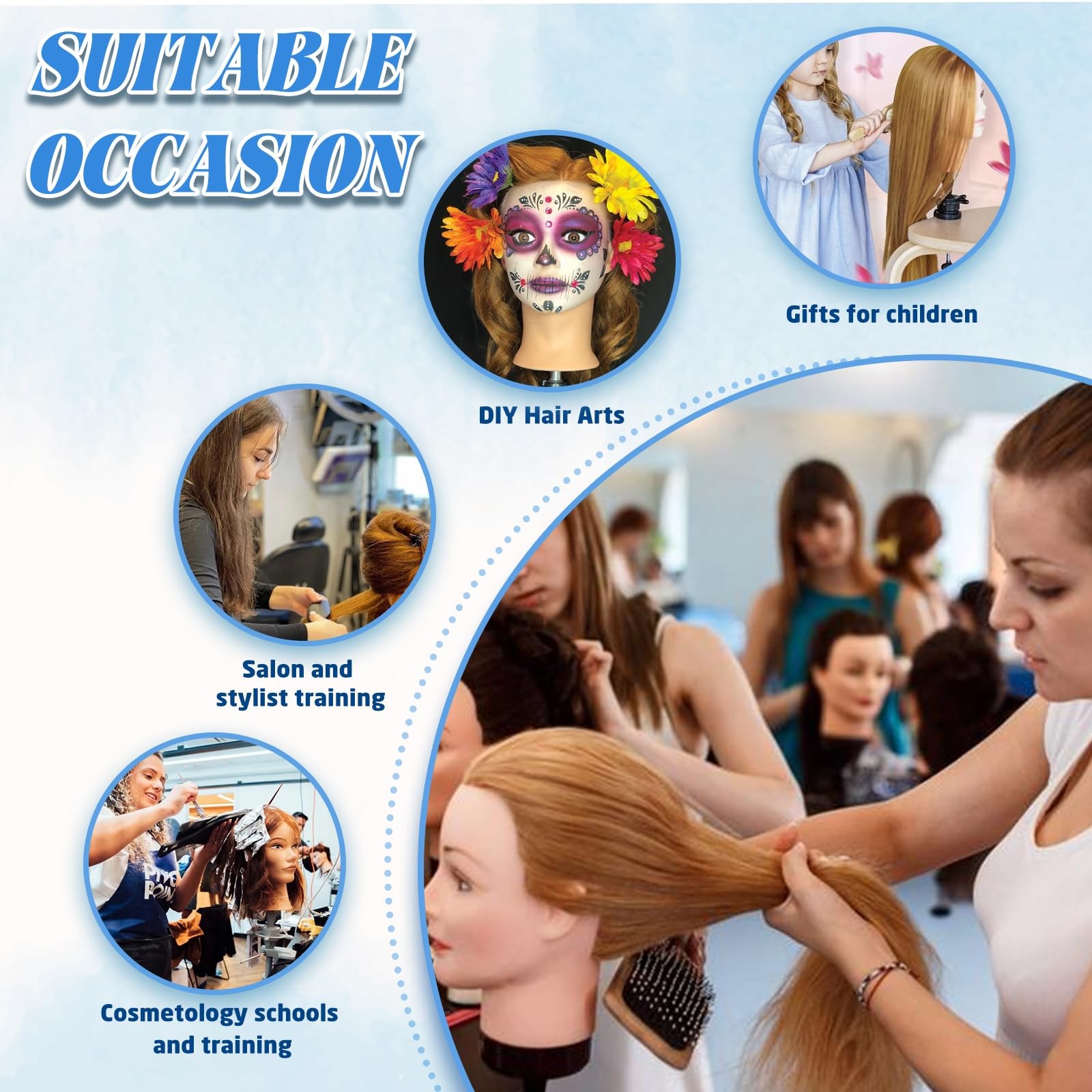 Mannequin Head Human Hair- Cosmetology Manikin Doll Head with 80% Real Hair for