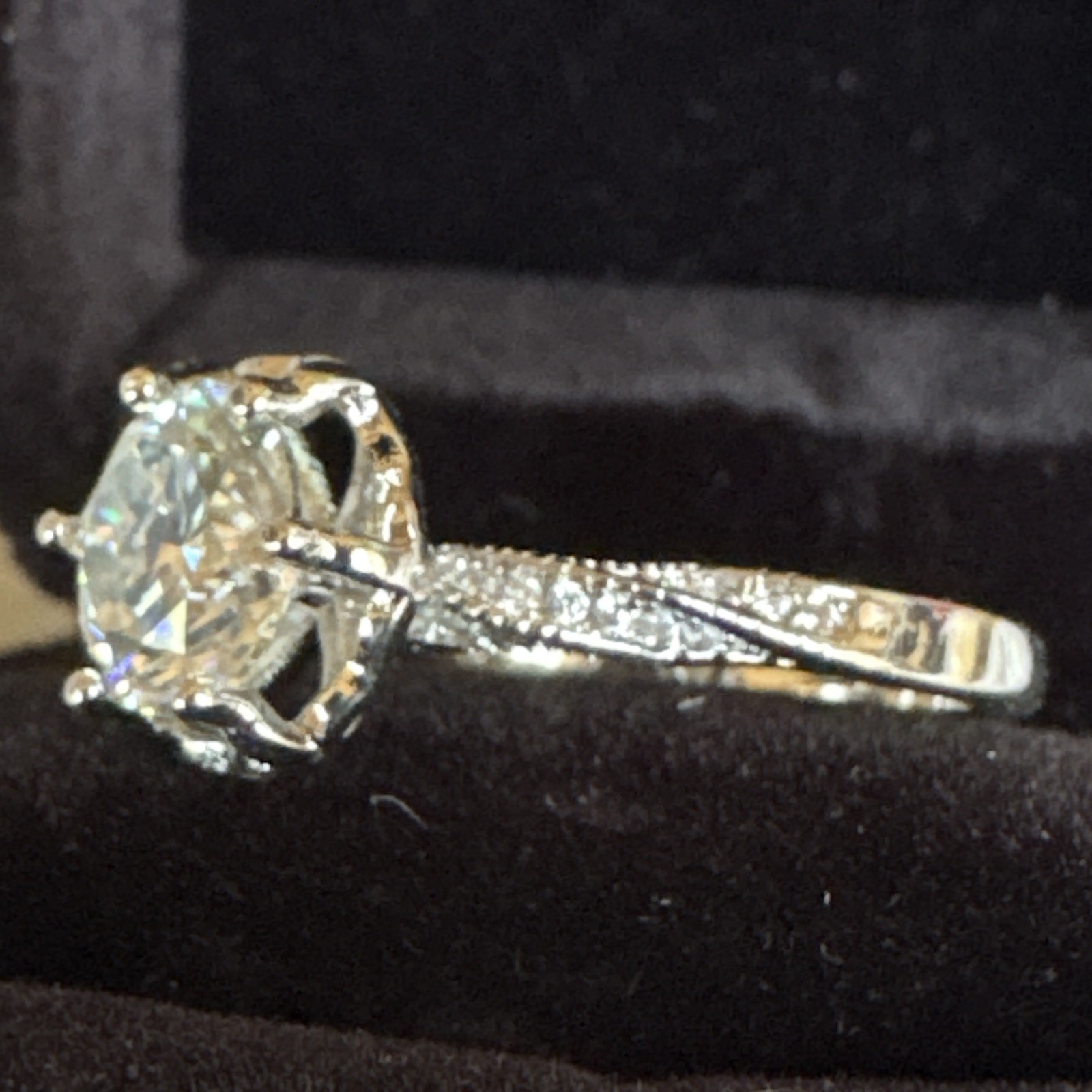 Sz 10 Round Moissanite Solitaire Ring Silver Tone Prong Set Pavé CR7259