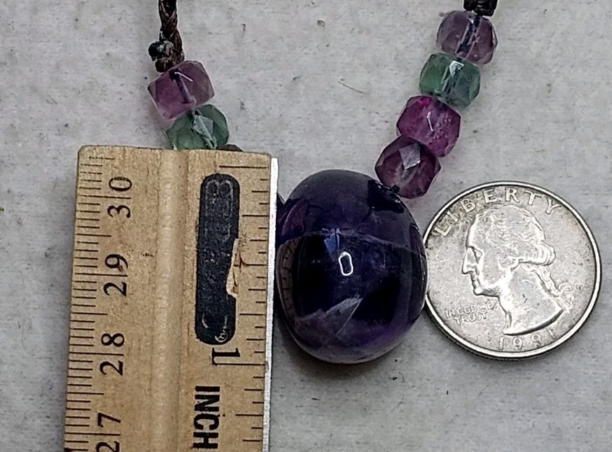 Amethyst Natural Stone With Flourite Beads Adjustable Neckalce.
