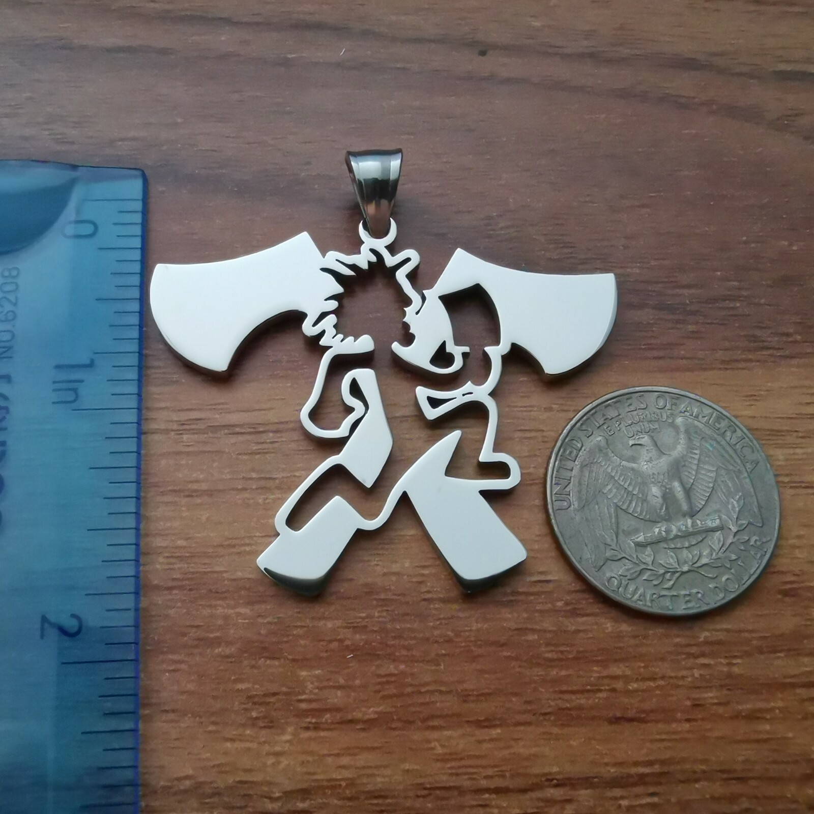Polished Hatchet Man stainless steel ICP Insane Juggalo Pendant necklace 24”