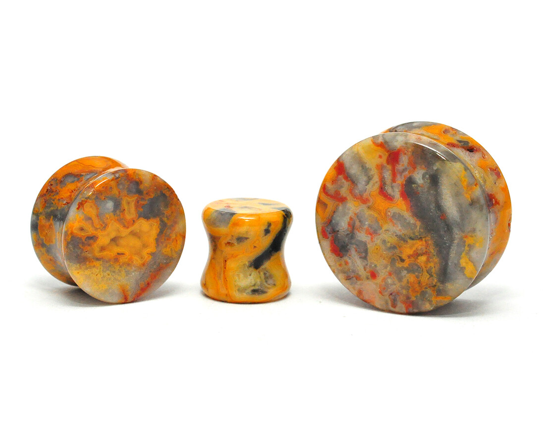 Crazy Lace Agate Stone Double Flare Plugs (STN-709) set ear gauges PICK SIZE