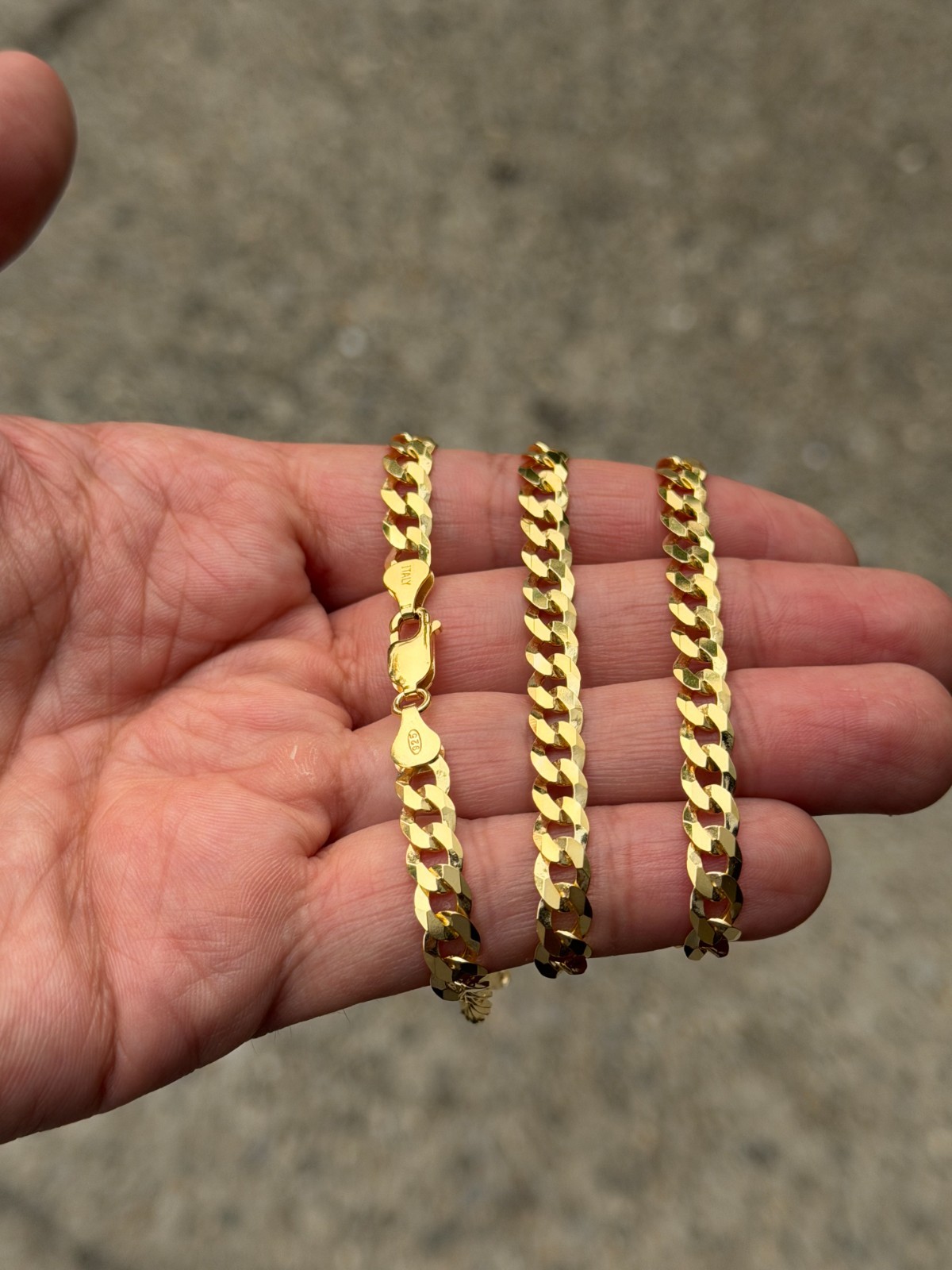 REAL Solid 925 Silver 14k Gold Plated Flat Cuban Link Chain Necklace 6.4mm