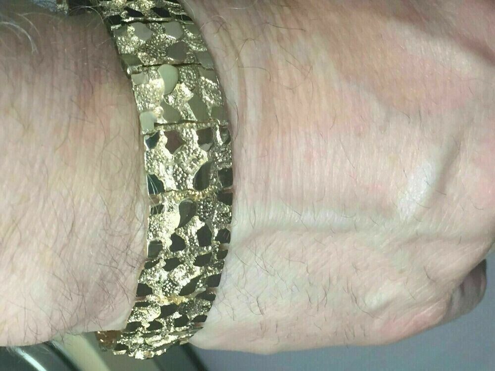 14k Yellow Gold Finish Handmade Adorable Men’s Nugget Bracelet 17 mm 8.5″ Inch