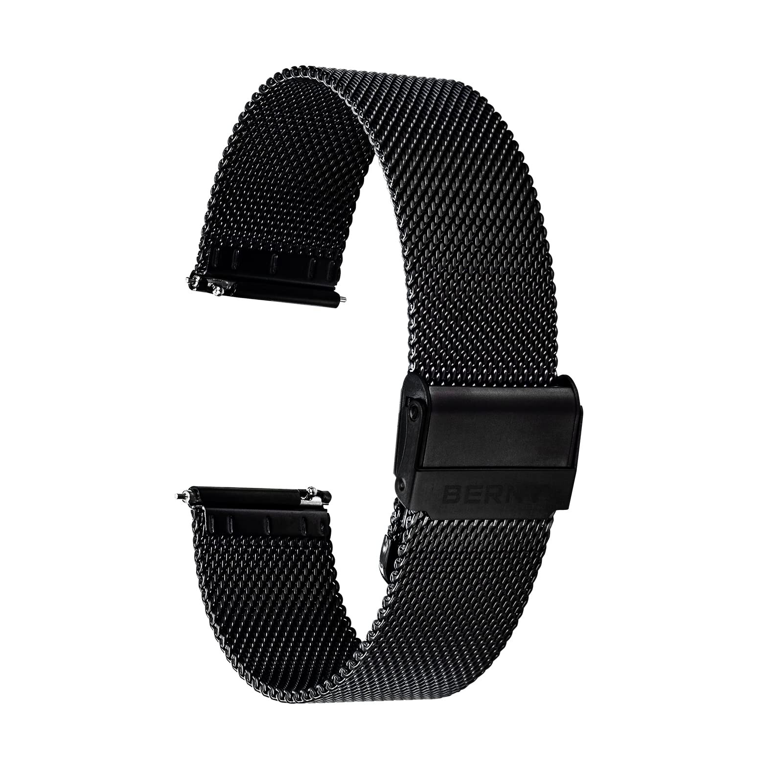 BERNY Stainless Steel Mesh Watch Band for Mens Women Quick 18mm, Black