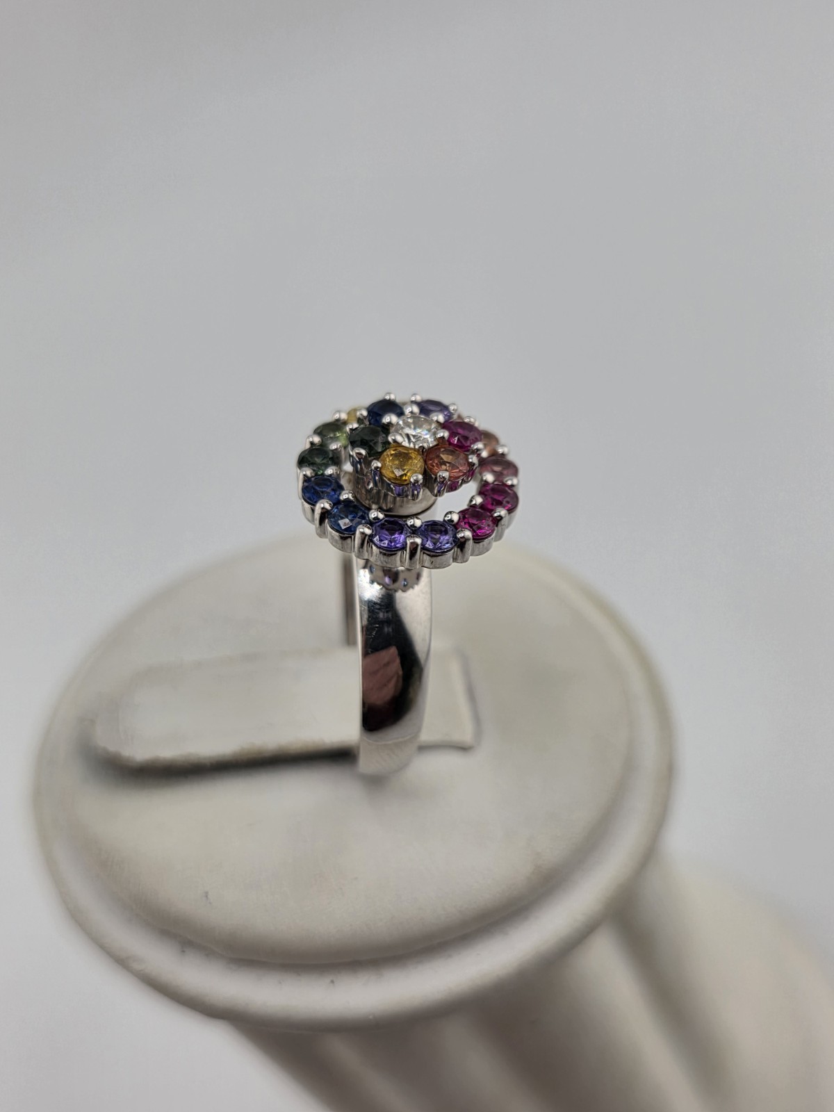 18k Gold Diamond And Sapphire Norman Teufel Spinner Ring 1975