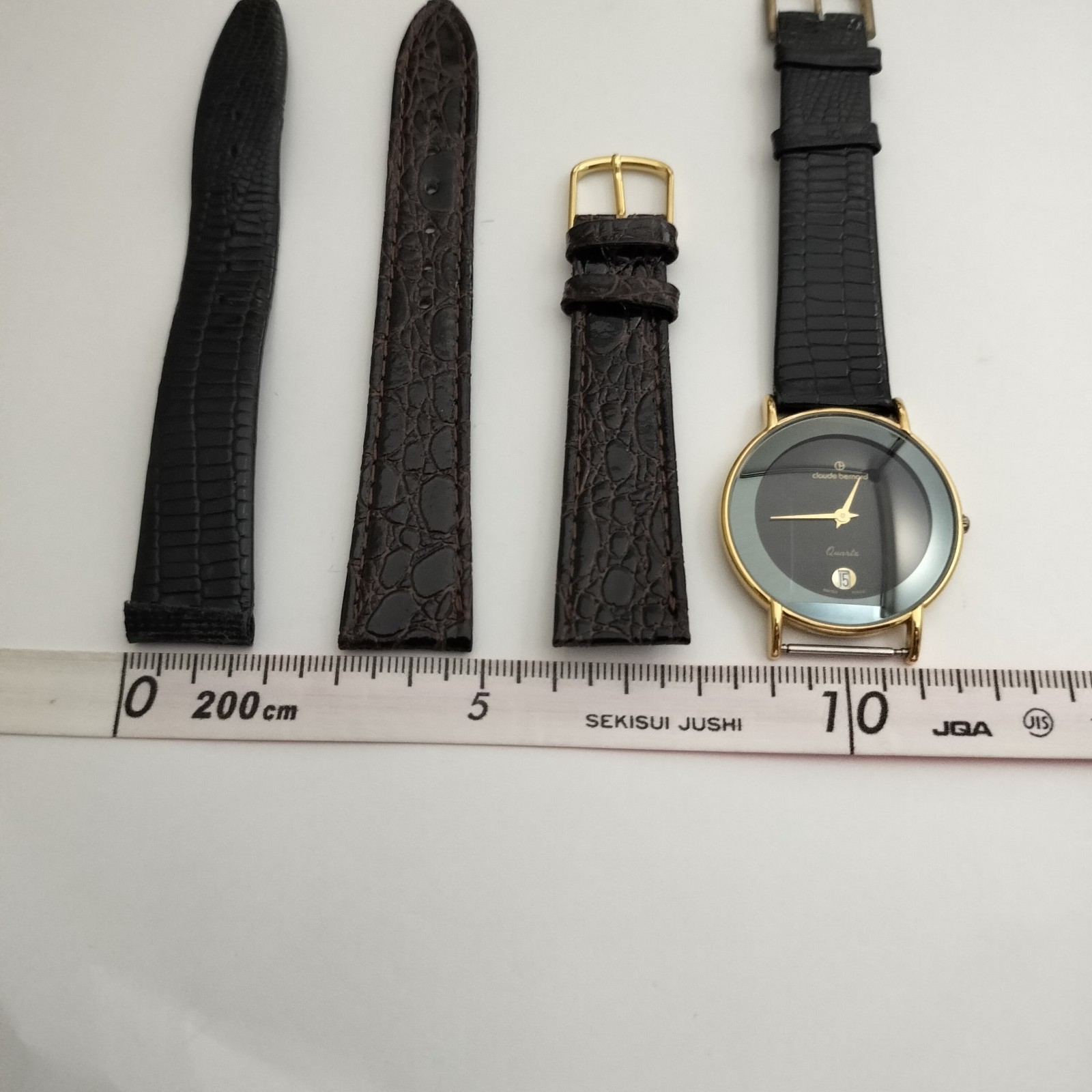 Claude Bernard Swiss Made Watch ETA 955.414 Date Black Gold Luxury Extra Strap