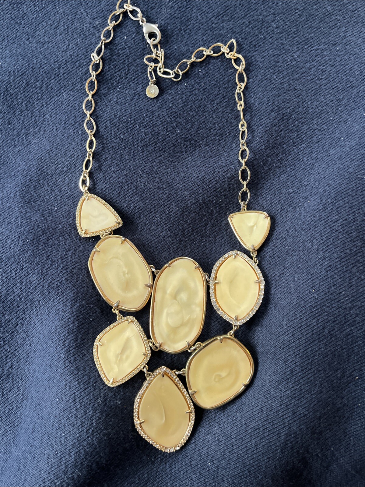 Stella & Dot Cream Faux Stone Ivory Clear Crystal Bib Gold Fiona Necklace