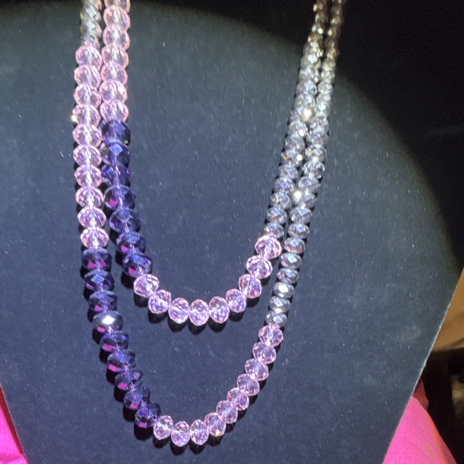 Layered Multi-Strand Purple Black Crystal Beaded Cable Chain Necklace Adjustable