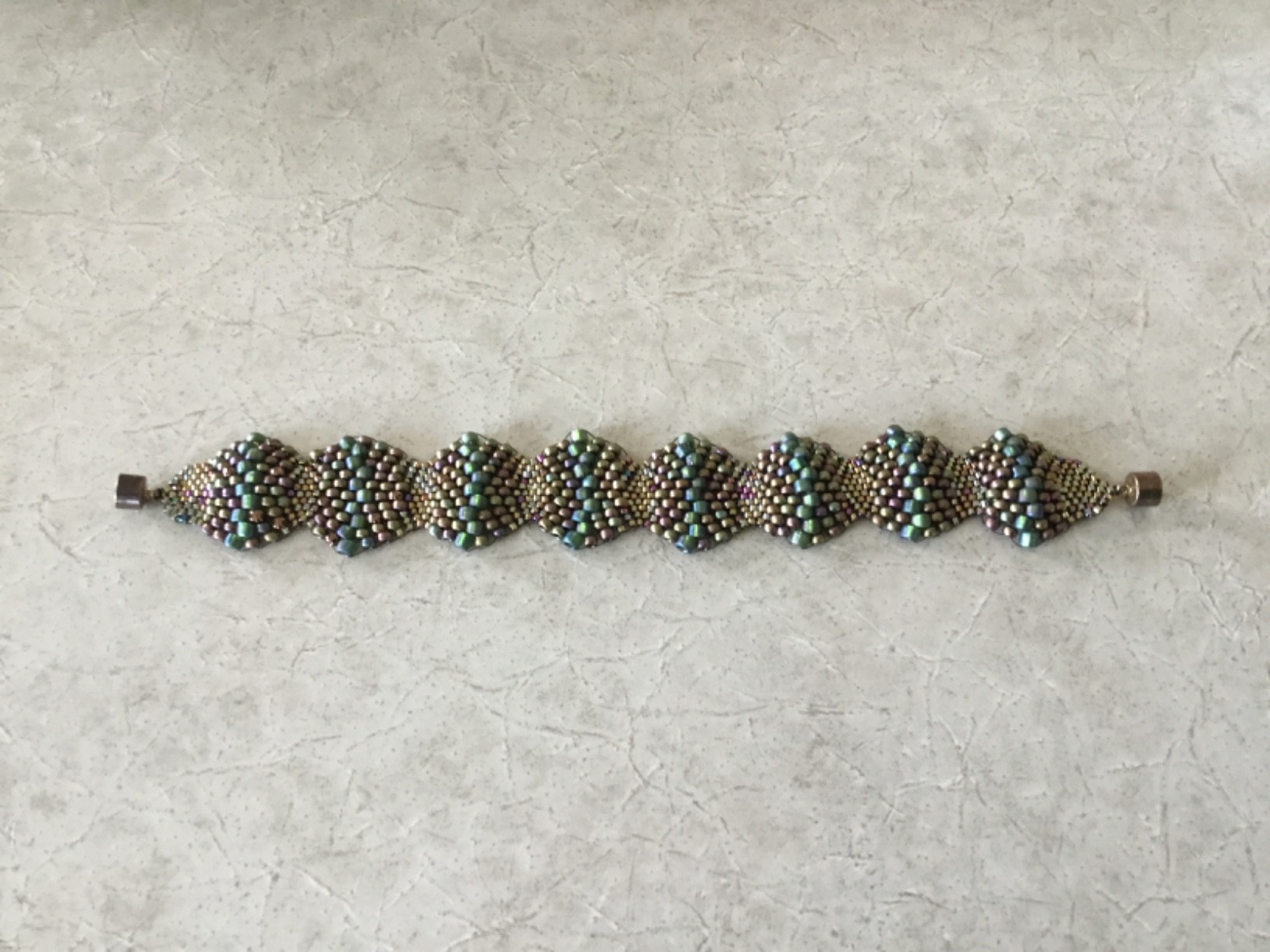 Woven Multicolor Bead Bracelet 8 Inches Gila Monster Scale Colors