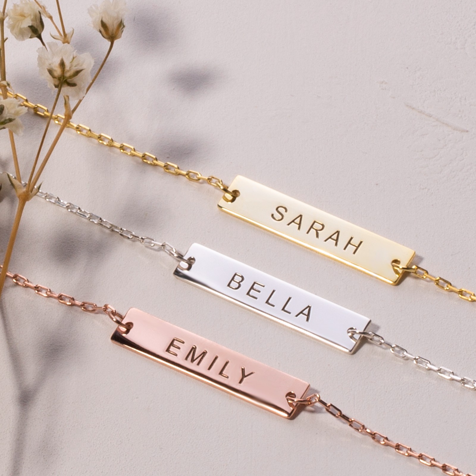 Custom Engraved Name Bar Bracelet 925 Sterling Silver Gold/Rose Gold/Silver