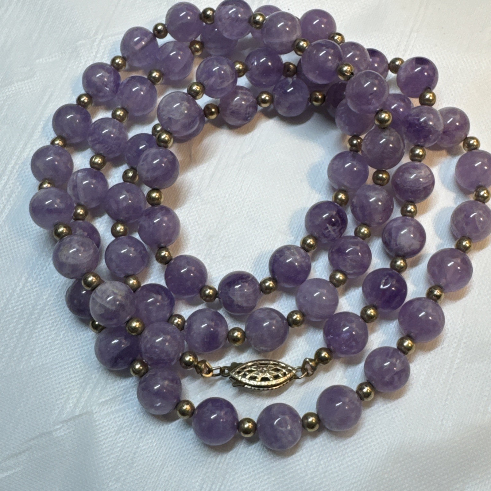 14k GF Purple Amethyst 8mm Stones & Gold Accent Beaded 30in Necklace