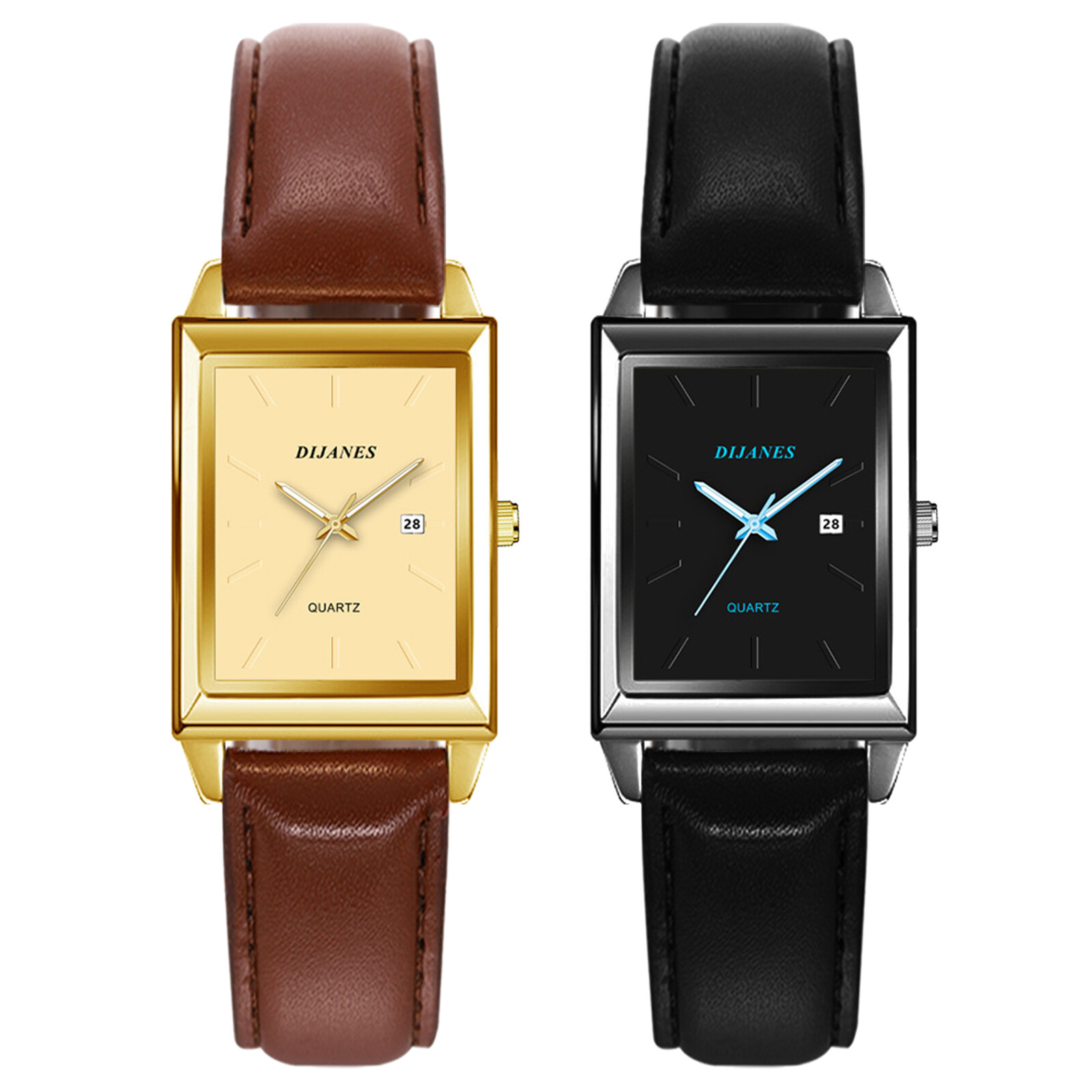 Women’s Retro Rectangle Leather Strap Quartz Wrist Watch Simple Date Dress Watch