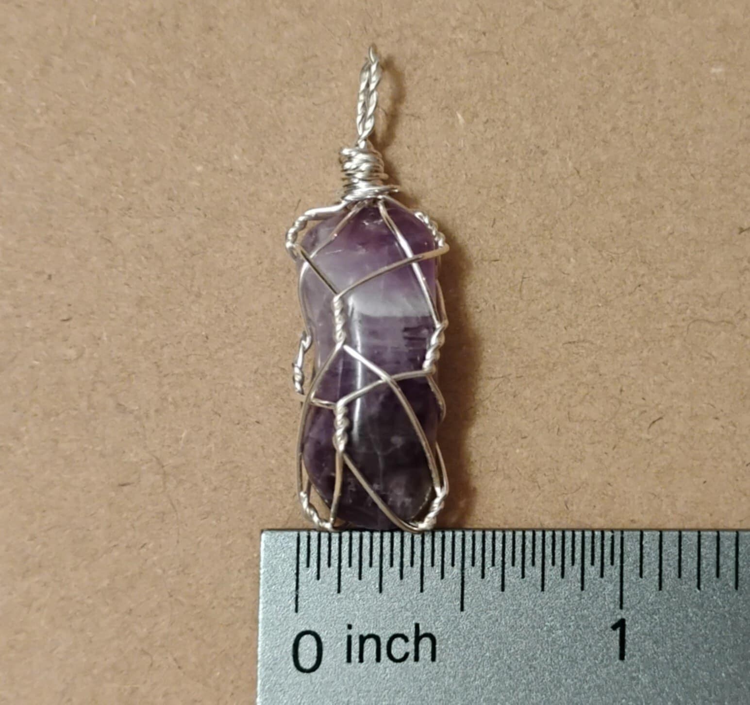 Natural Violet Amethyst Crystal Pendant Wrapped in Silver-coated Wire