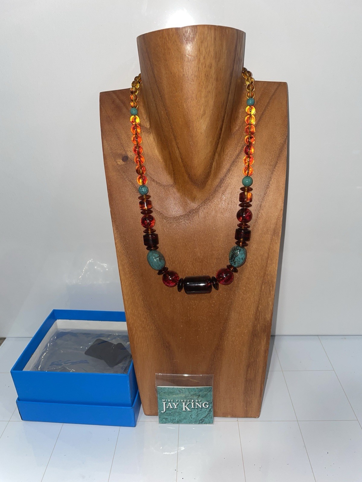 Jay King “Mine Finds” Amber and Turquoise Bead Sterling Silver Necklace, 18″