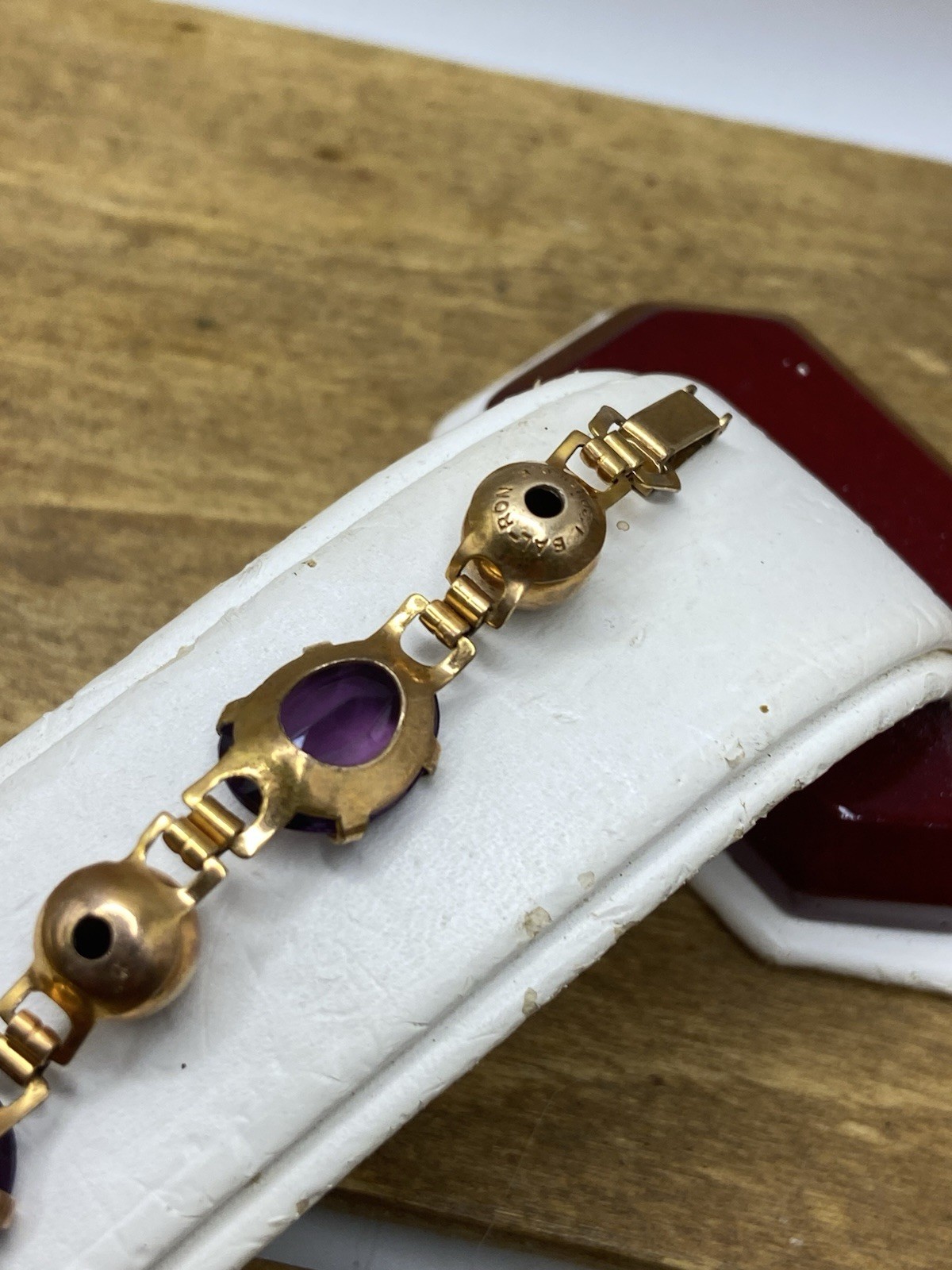 Vintage 1950s Bal-Ron Signed 12k GF Purple Czech Glass Bracelet 6.5”