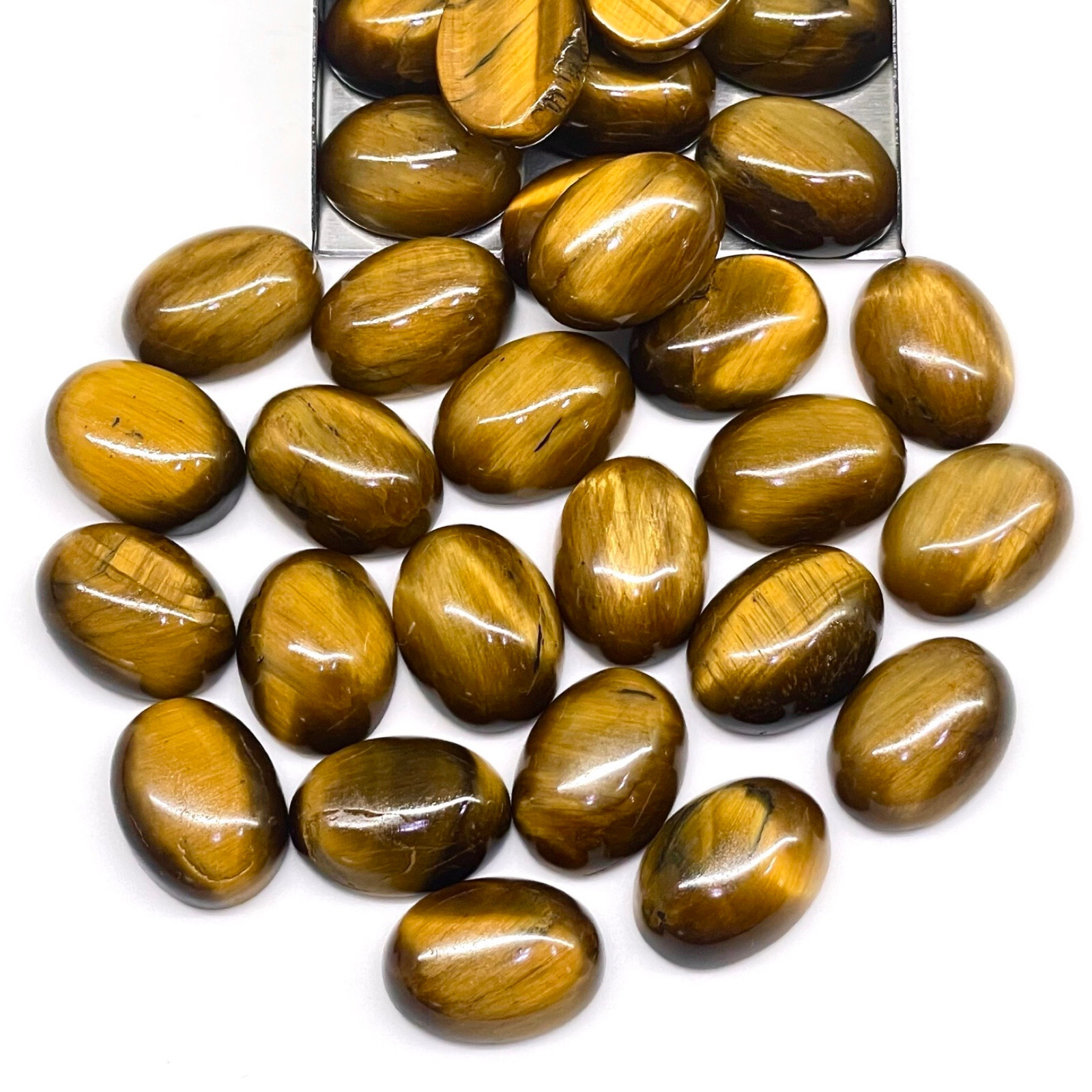 16 Pcs Natural Tiger Eye 15.8×11.6mm Oval Cabochon Loose Wholesale Gemstones Lot