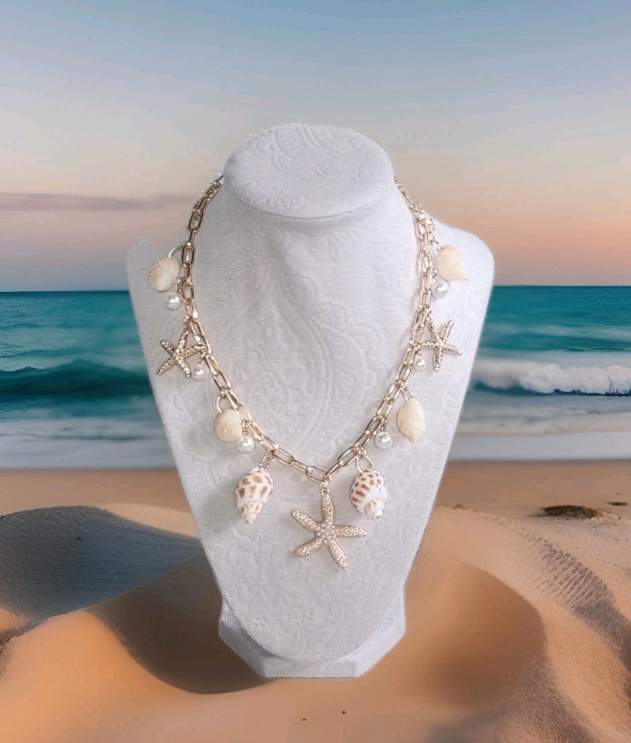 NIB! Chic House of Harlow 1960 Natural Shell Starfish Charm Necklace 16″ + 3″