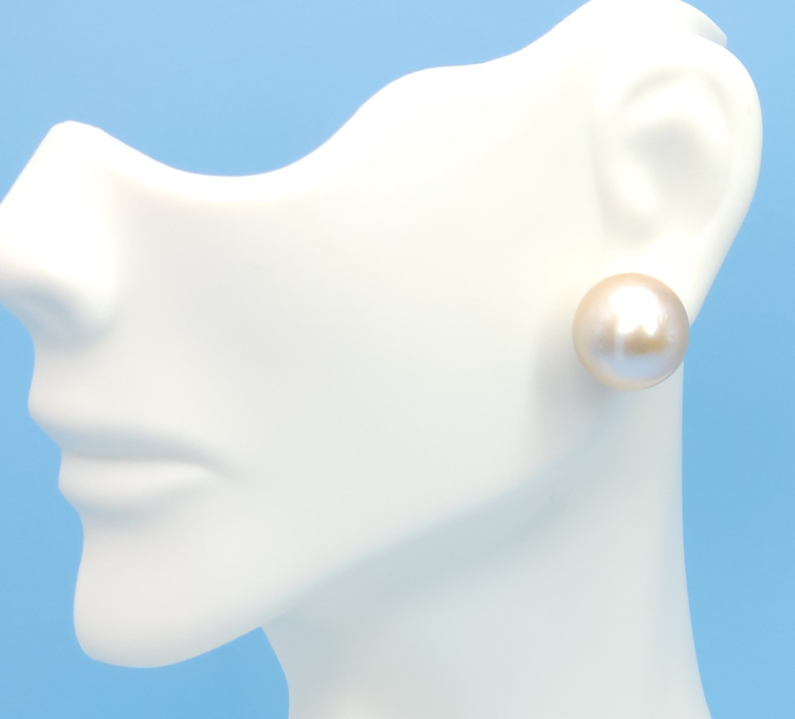 18K Yellow Gold South Sea Cultured Cream Champagne Pearl 12mm Stud Earrings 7g