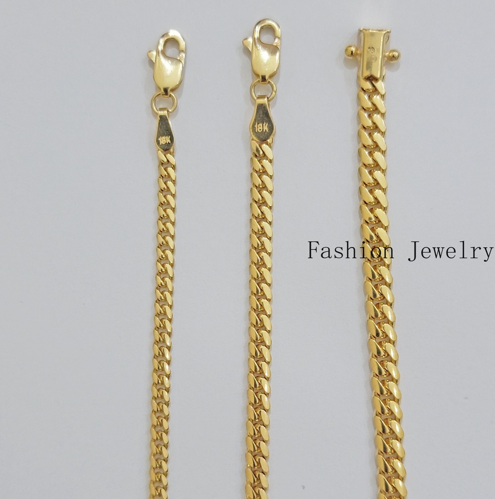 Solid 18k Gold Chain Necklace Miami Cuban Link 2.5mm-4mm 18″-26 Inch Real 18kt