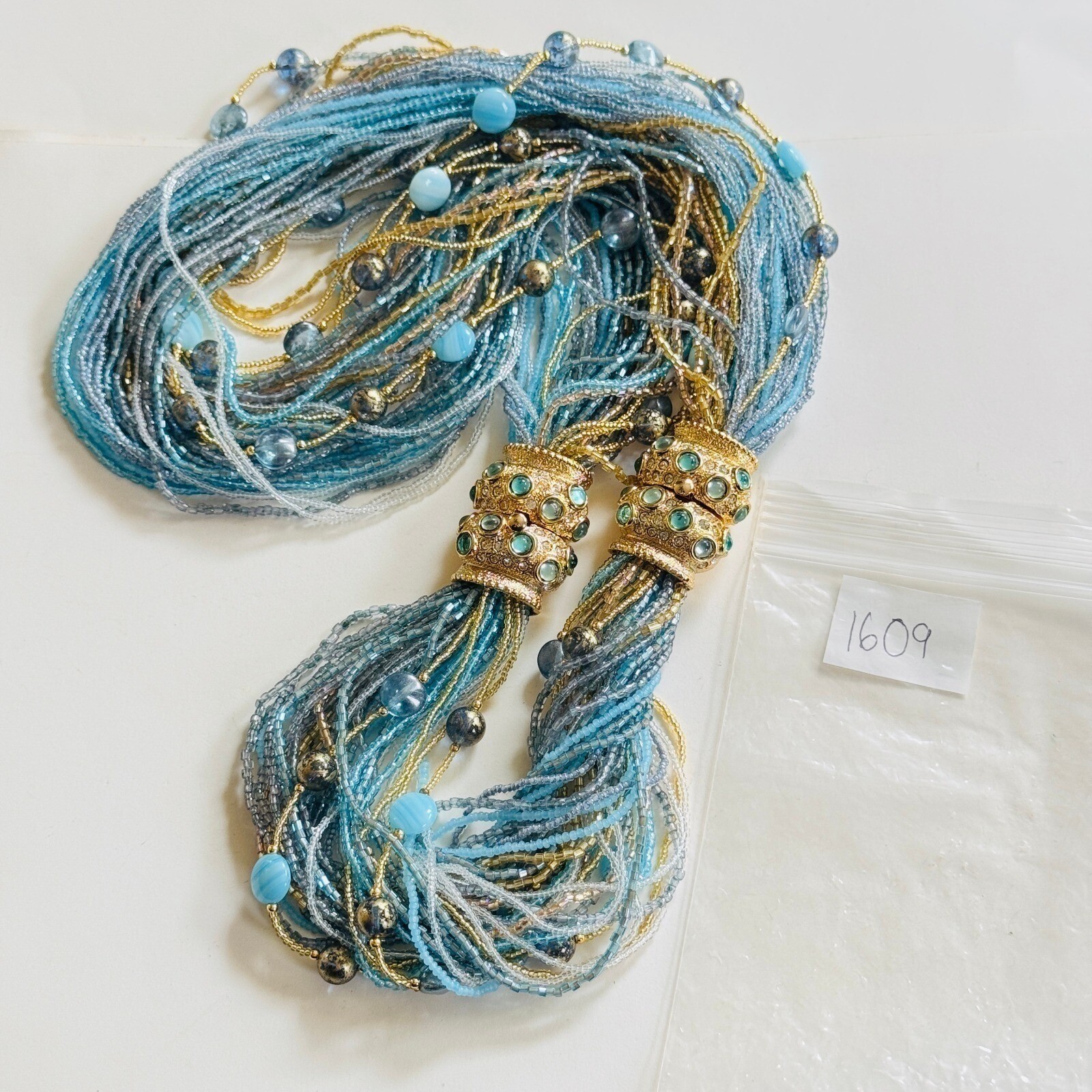 VTG Runway Regal Necklace Bracelet set multi use Glass cabochon Blue Jeweled 80s