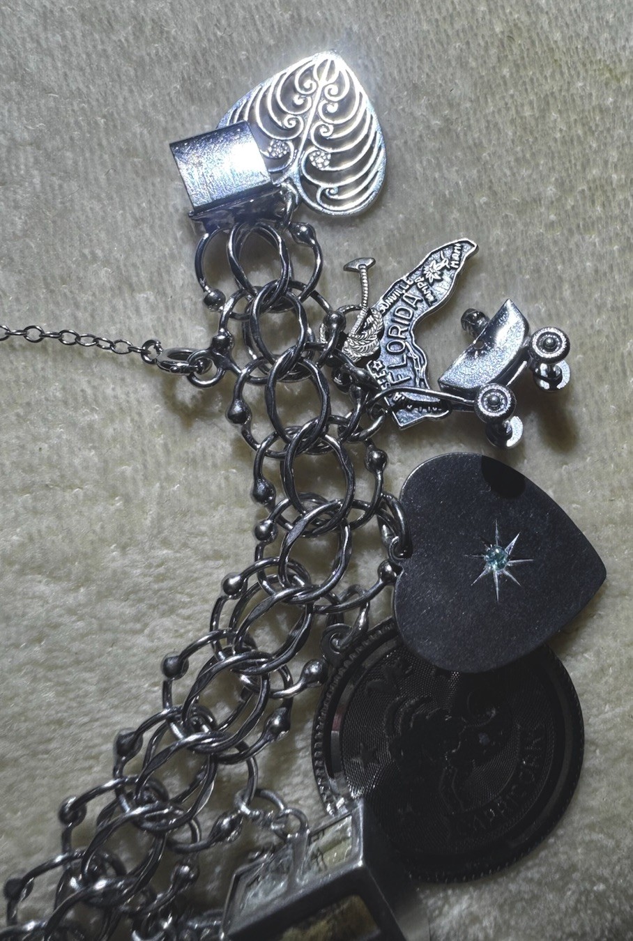 Gorgeous Double Curb Link Sterling Silver Charm Bracelet