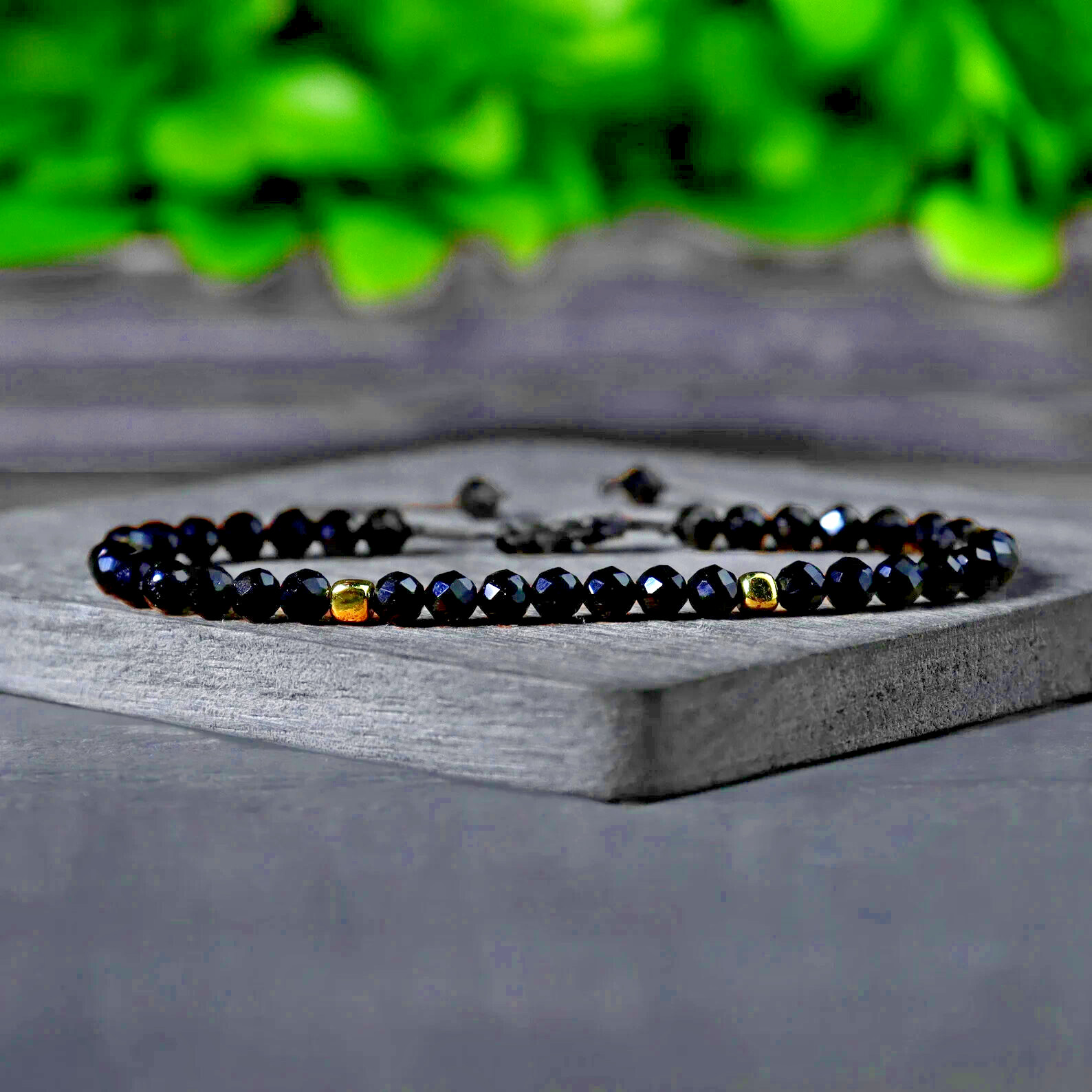 3mm Black Spinel Crystal Gemstone Beaded Dainty Bracelet Healing Energy Gift
