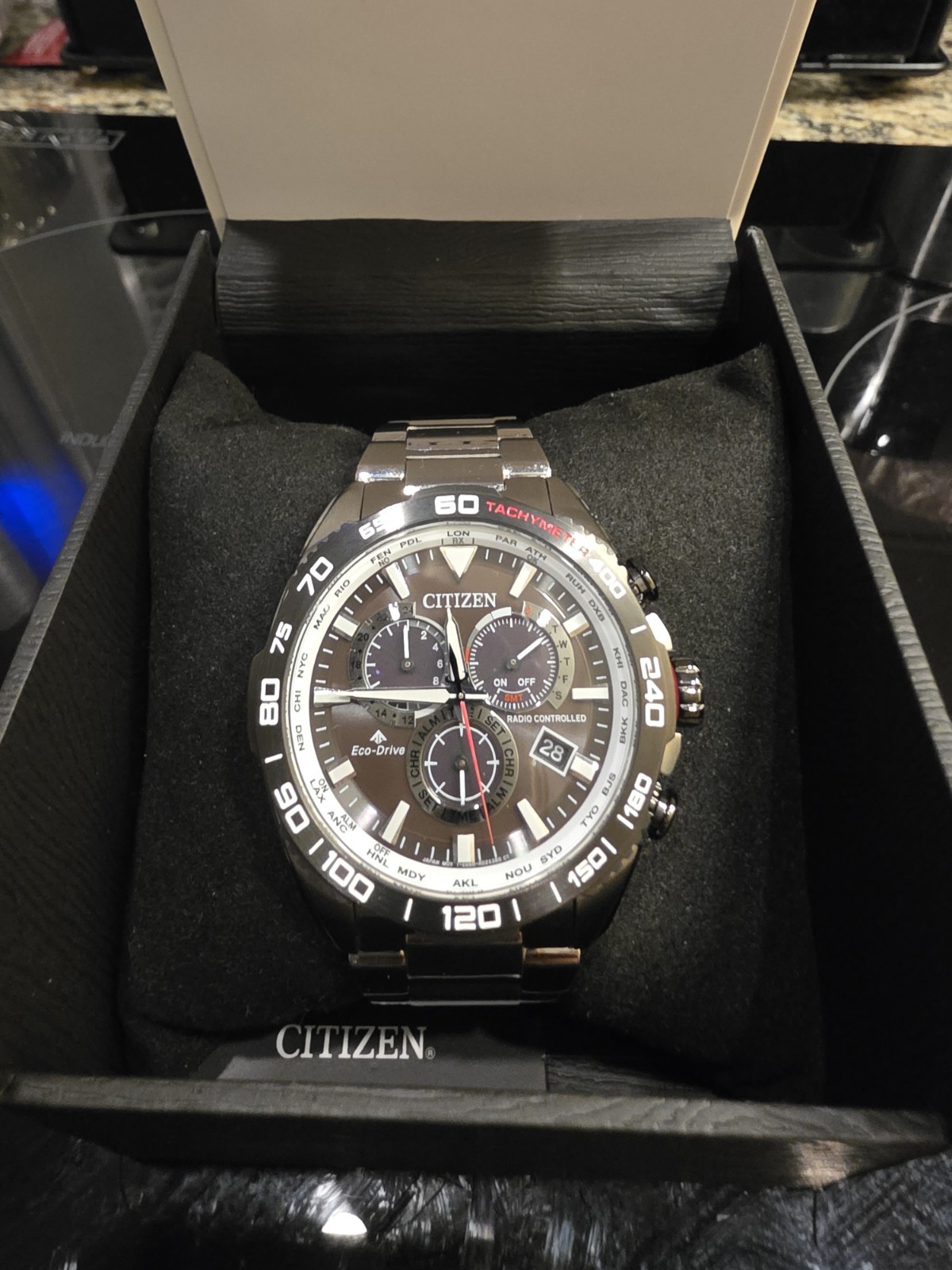 Citizen Eco-Drive Radio Controlled Chronograph Tachymeter 200m 43mm Black