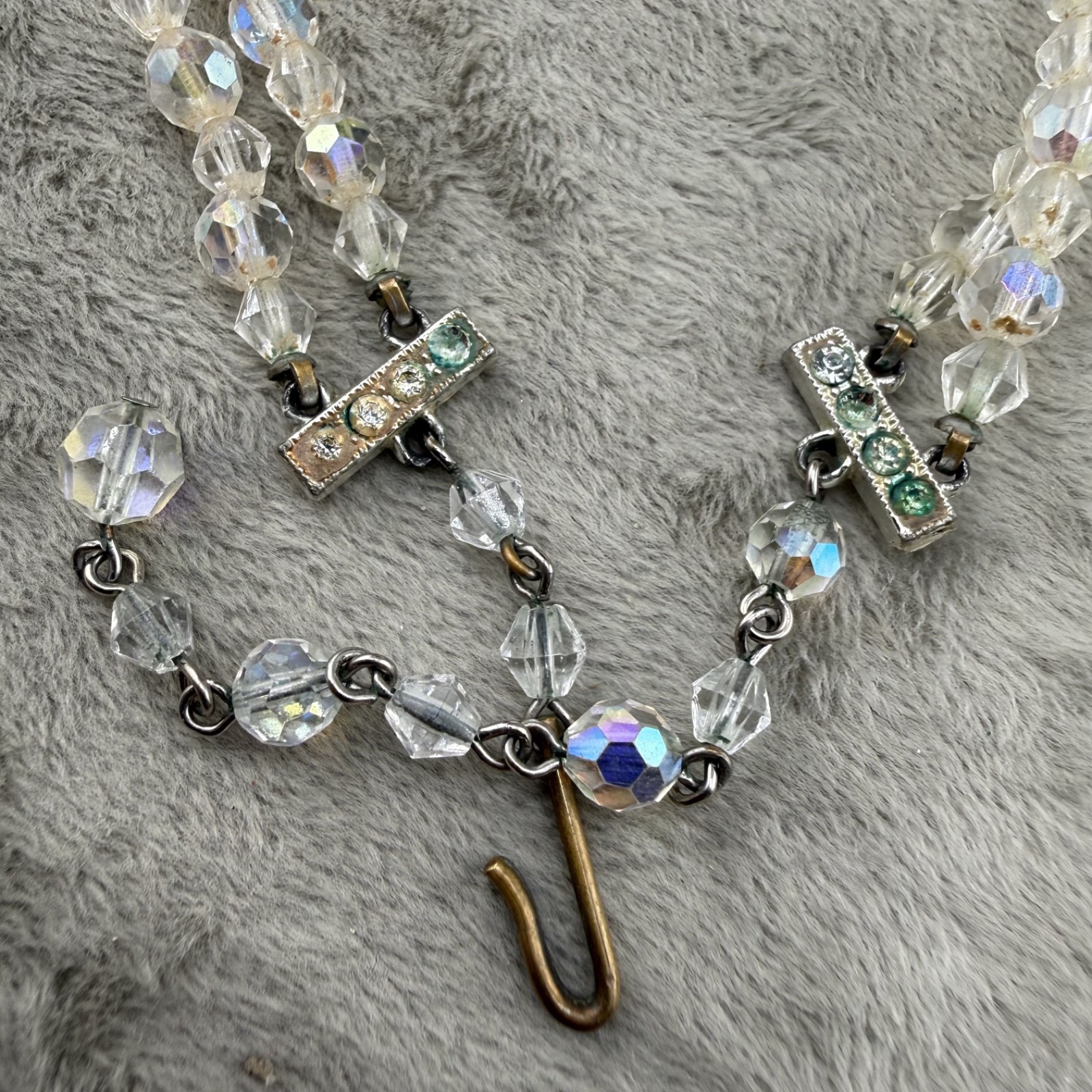 Vintage Glass Necklace Beaded Layered AB 15” READ