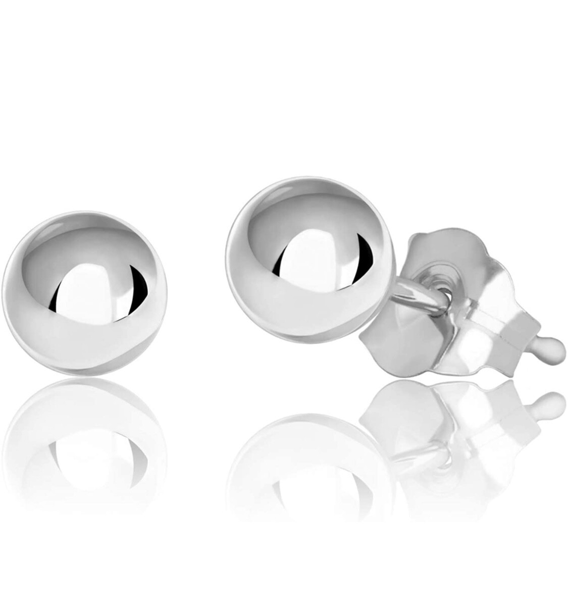 GREAT VALUE Sterling Silver Round Ball 6MM Stud Earrings Butterfly Post Backs