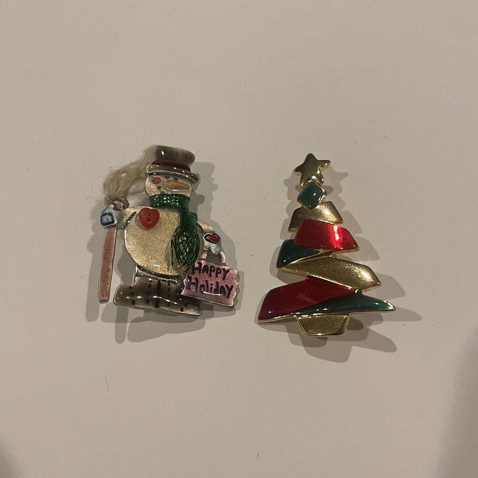 Danecraft Christmas Tree / AJMC Happy Holiday Snowman Lot Of 2 Brooch Pin