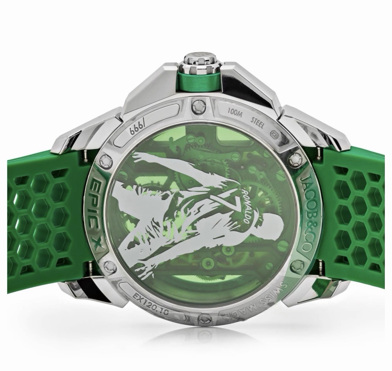 Jacob & Co Epic X CR7 EX120.10.AD.AA.B Green Rubber Strap Watch Box Papers