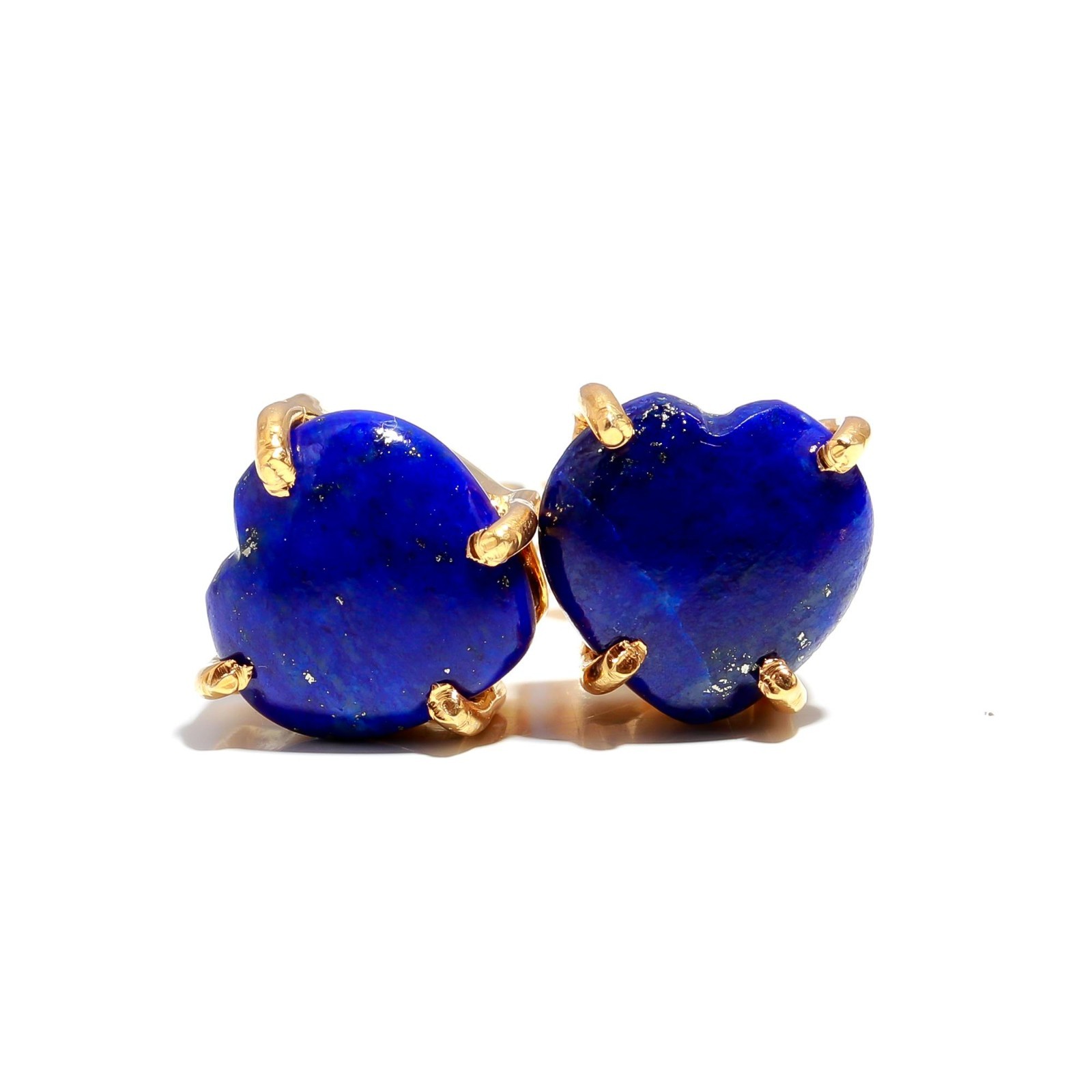 Natural Lapis Lazuli Heart Stud Earrings Gold Fill 925 Sterling Silver Jewelry