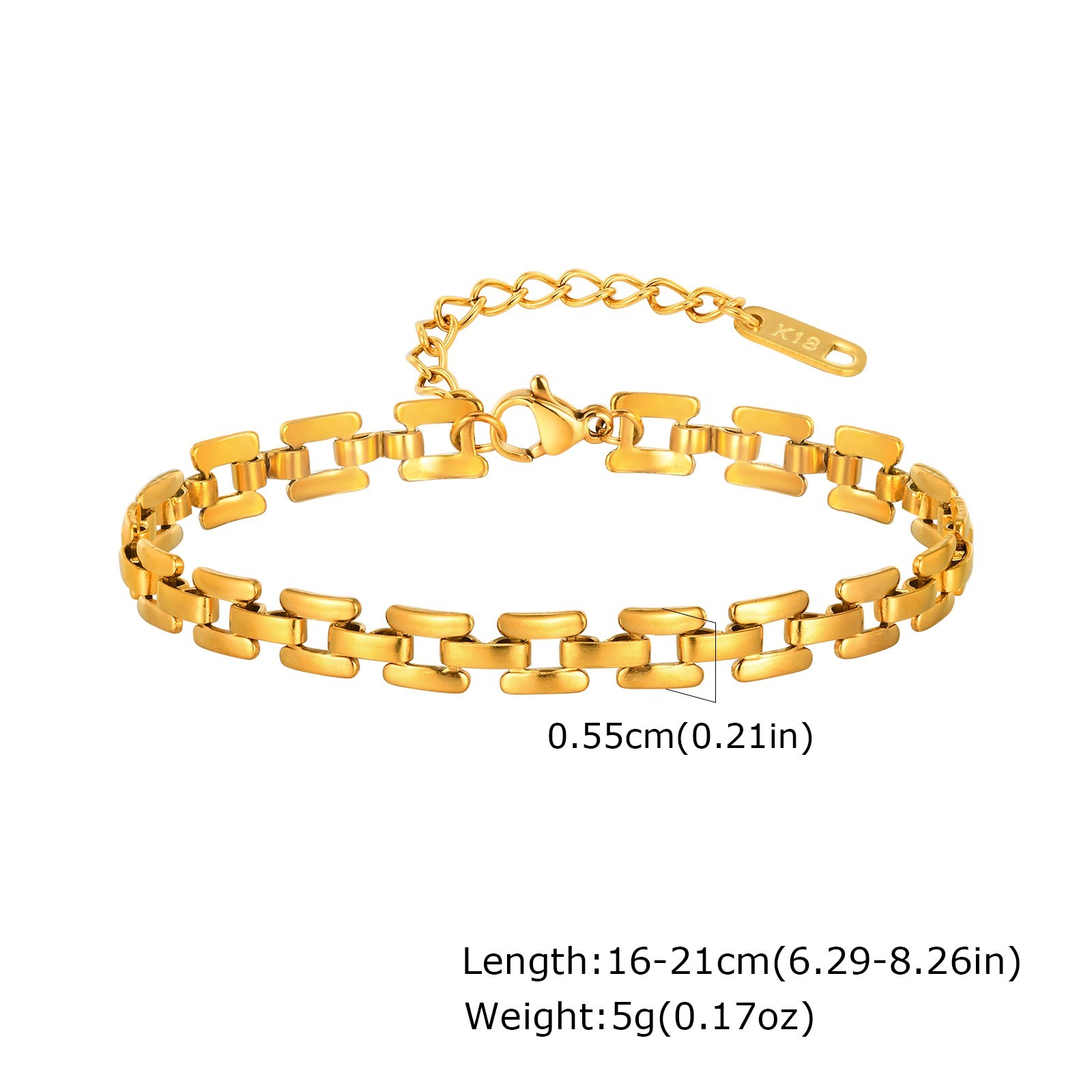 PVD Coated Real Gold Plated 18K Gold Chain Bracelet 201 Stainless Steel