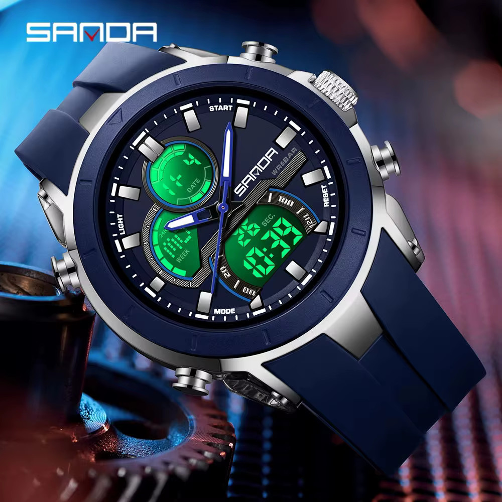 SANDA 6279 Hot Sale Digital Watch for Man Dual Display Large Dial Auto Date Lumi